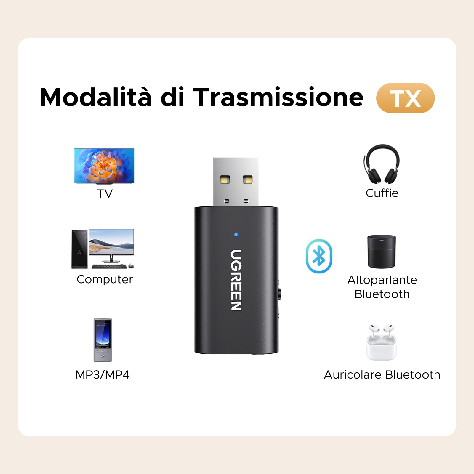 ugreen-trasmettitore-ricevitore-bluetooth-5-4-jack-3-5mm-2-in-1 image 3