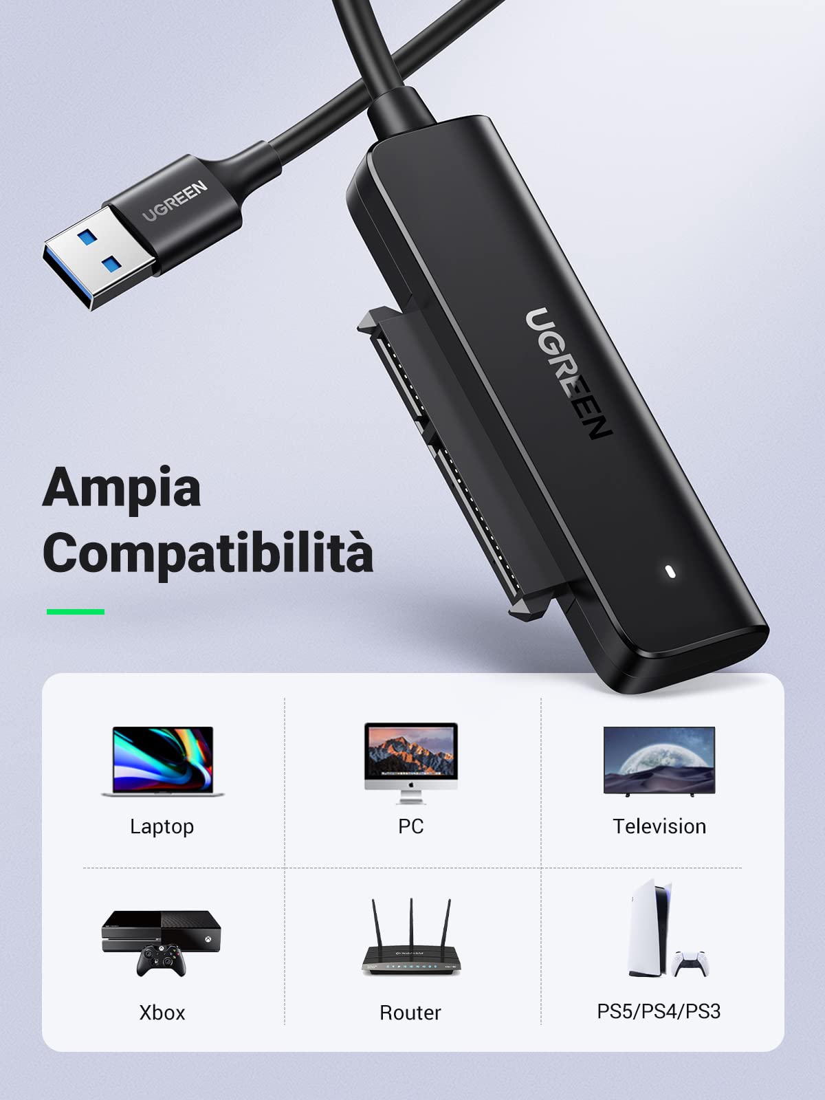 ugreen-adattatore-sata-usb-3-0-per-ssd-hdd-2-5-fino-a-6tb-cavo-slim image 5