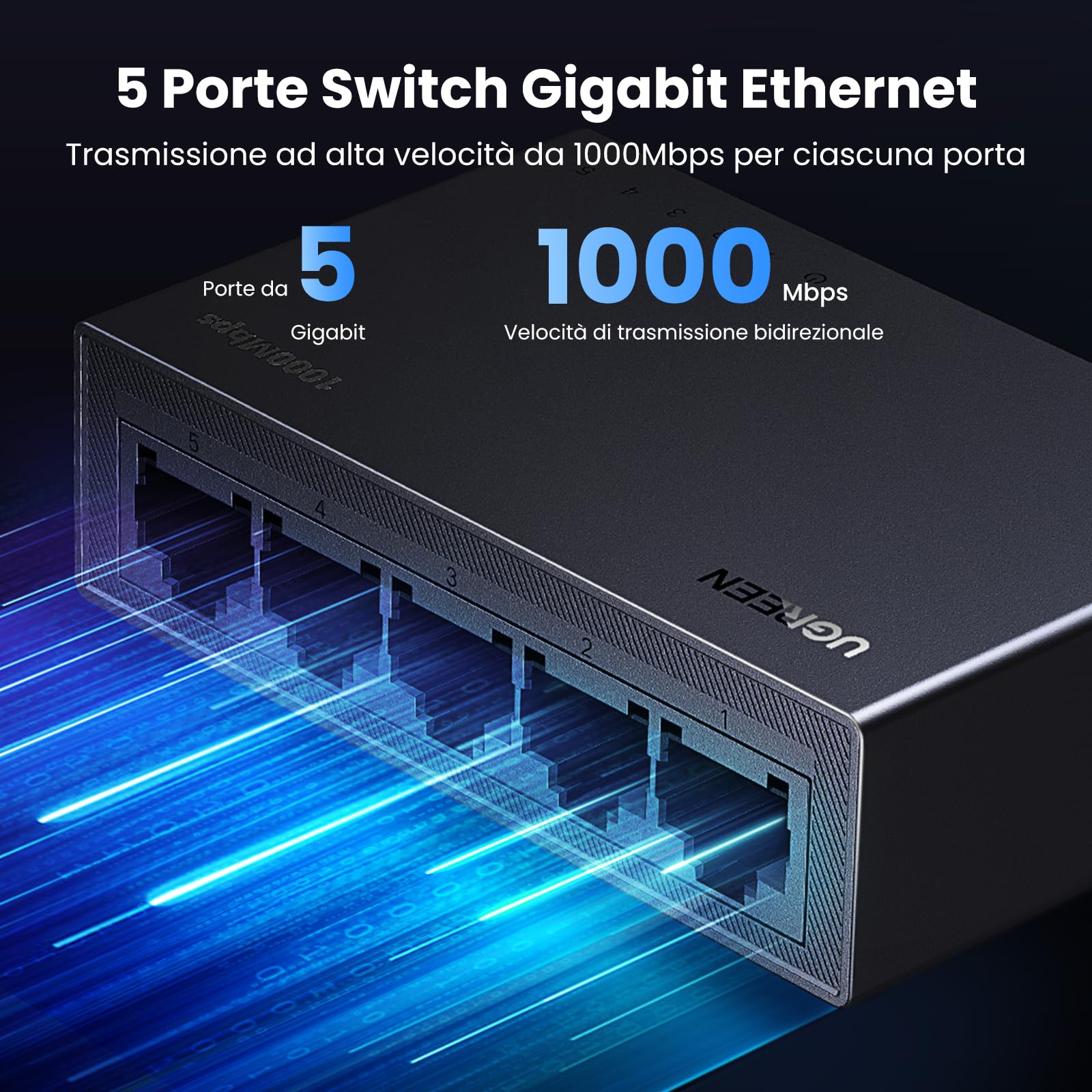 ugreen-switch-di-rete-ethernet-5-porte-gigabit-10-100-1000-mbps image 3