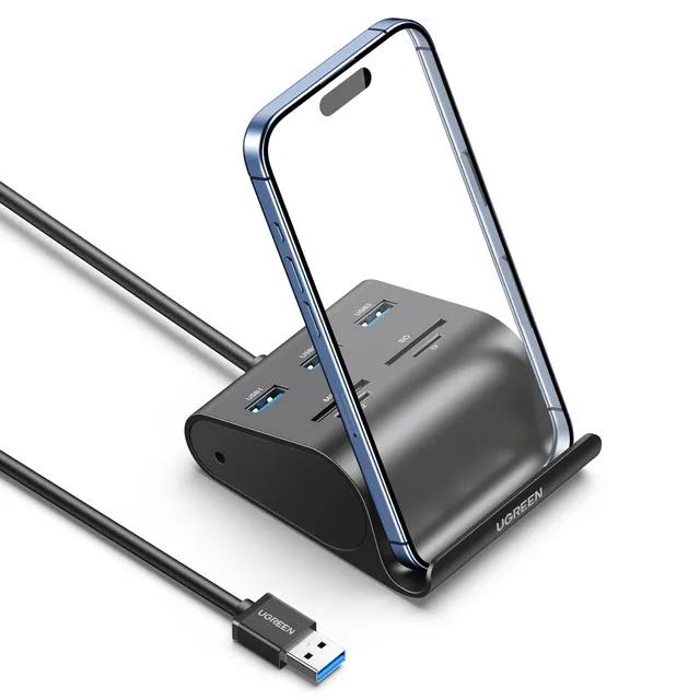ugreen-hub-usb-3-0-3-porte-lettore-schede-sd-tf-ms-m2-con-cavo-1m image 1