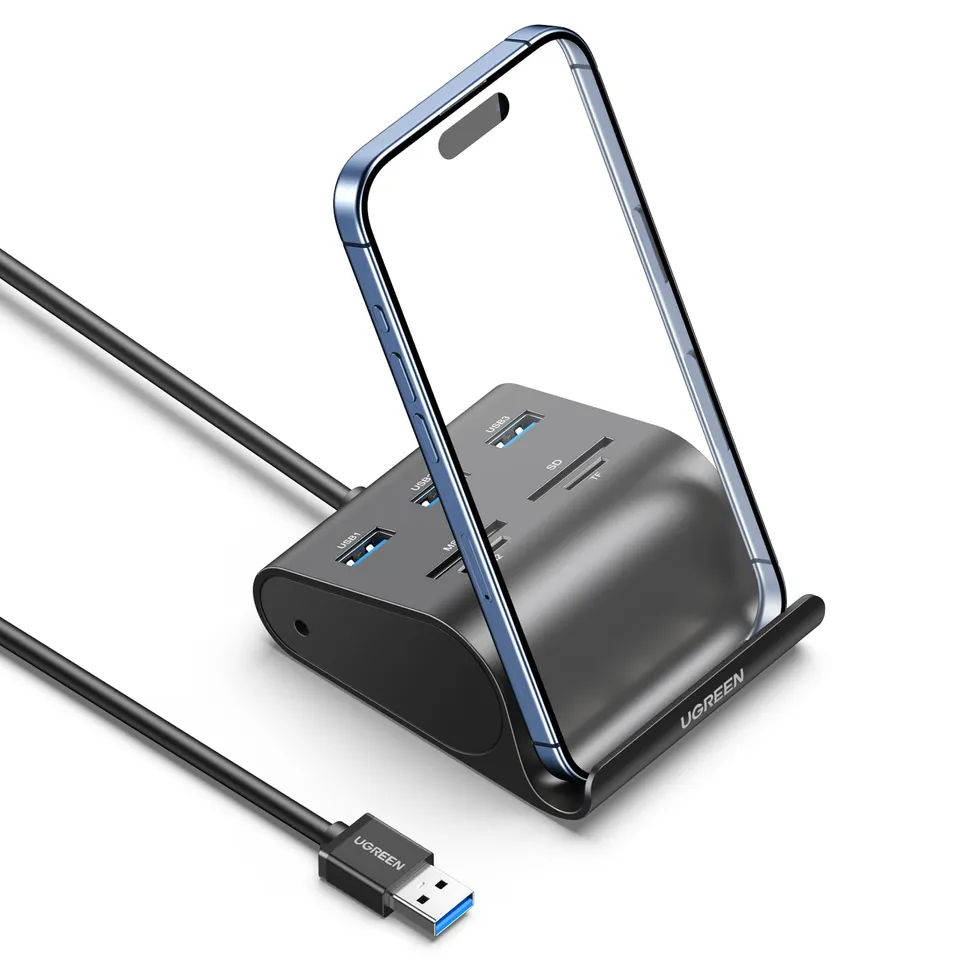 ugreen-hub-usb-3-0-3-porte-lettore-schede-sd-tf-ms-m2-con-cavo-1m image 1