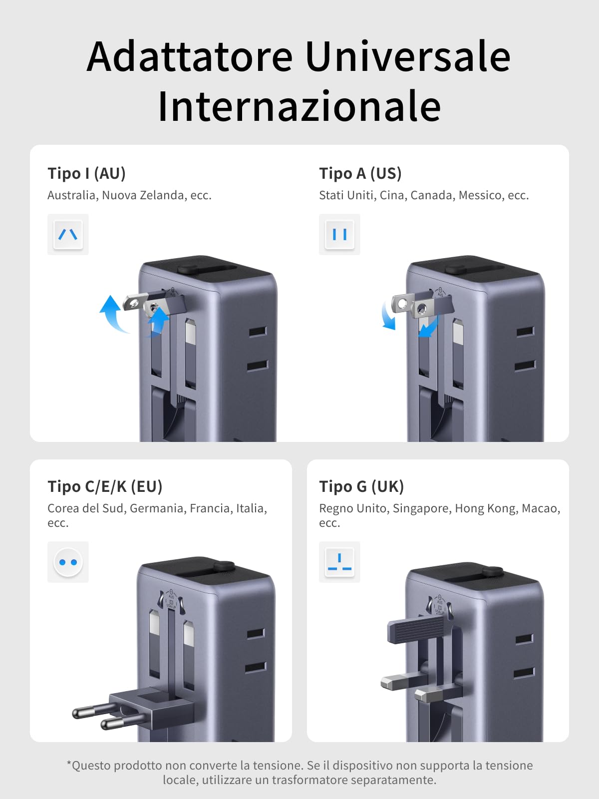 ugreen-6-in-1-adattatore-universale-da-viaggio-pd-45w-con-2-prese-ac-2-usb-c-2-u image 2