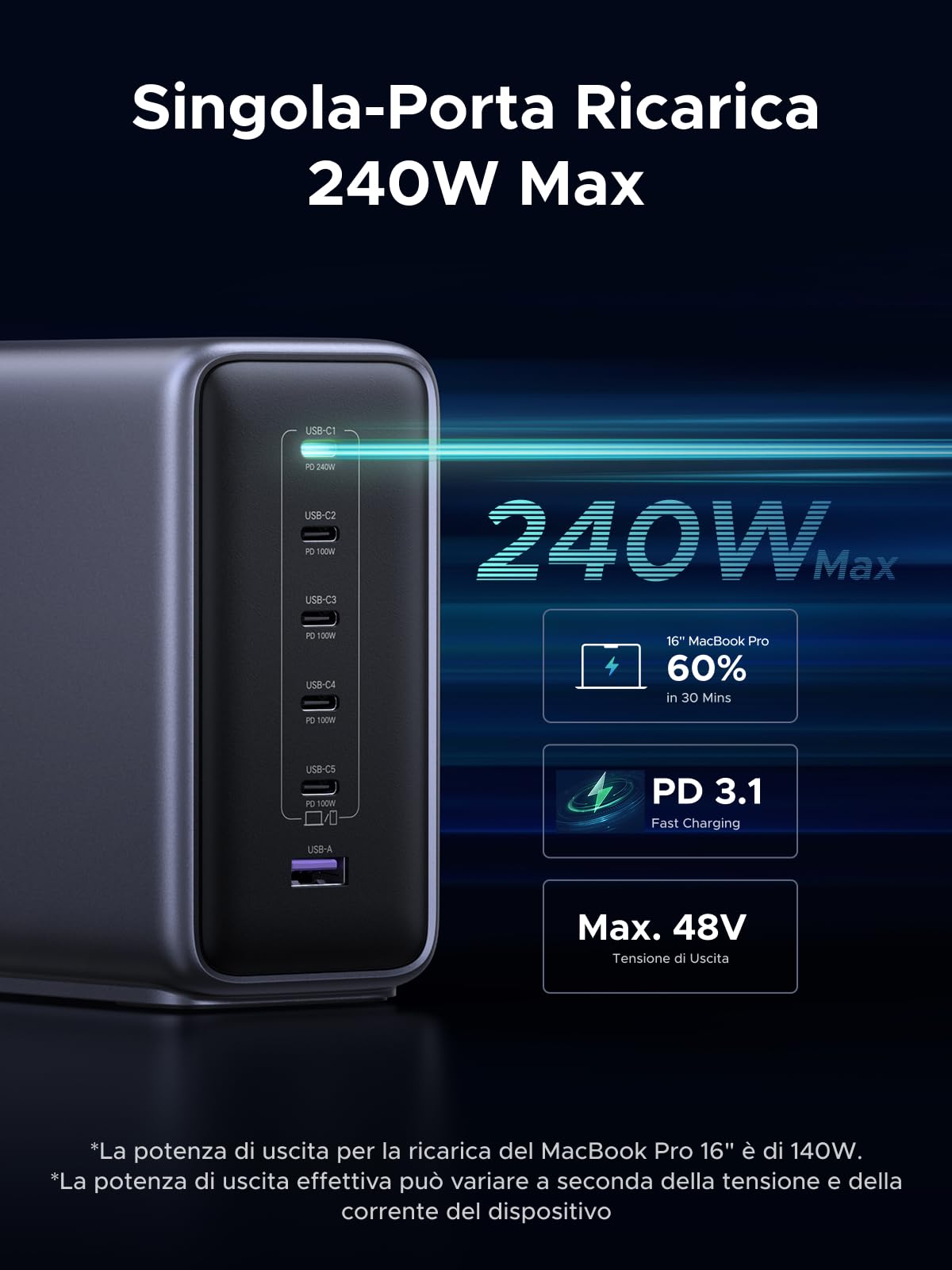 ugreen-nexode-500w-stazione-di-ricarica-usb-c-gan-6-porte-pd-3-1-240w image 3