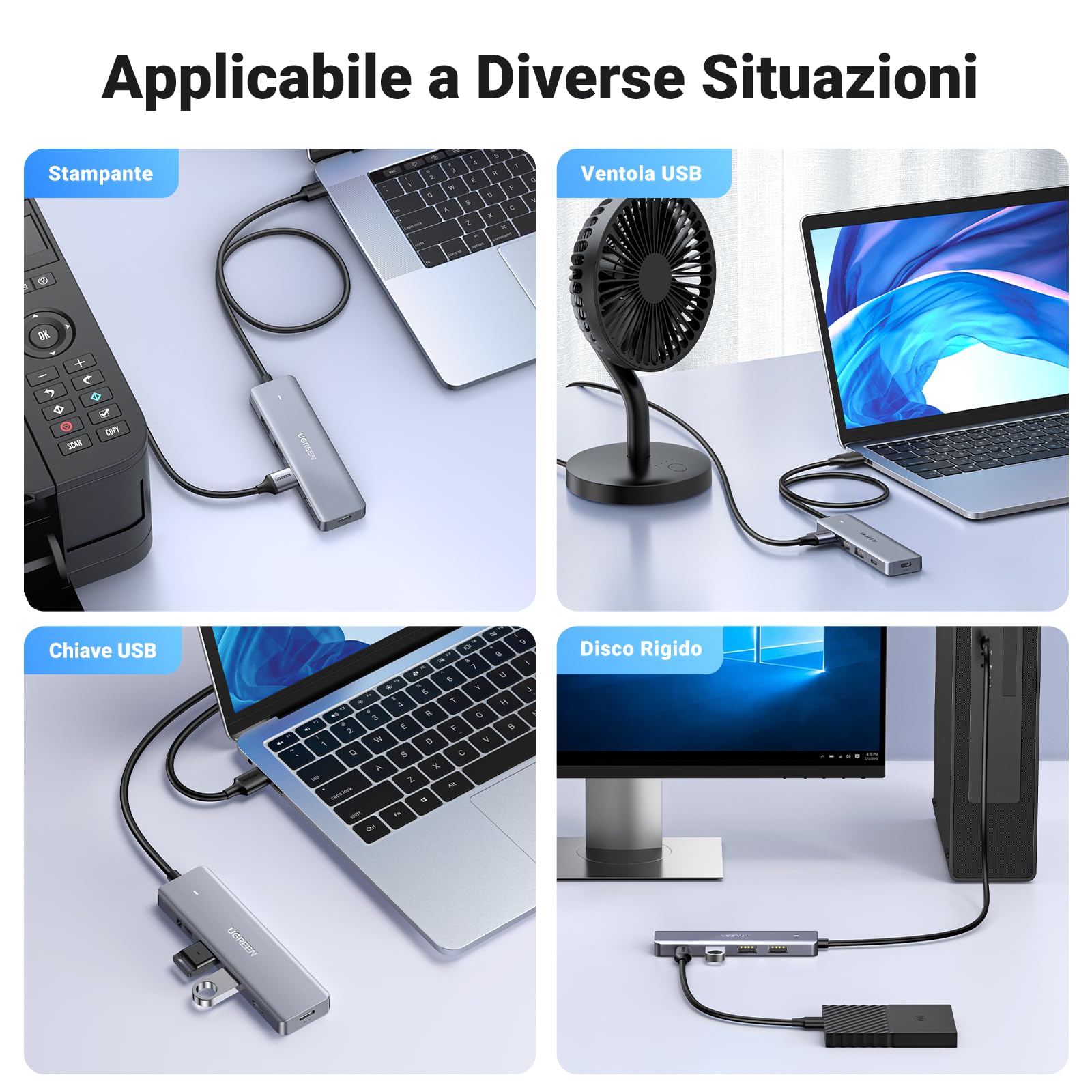 ugreen-hub-usb-3-0-4-porte-5gbps-con-cavo-60cm-per-pc-mac-ps5-dischi-rigidi-e-pe image 6