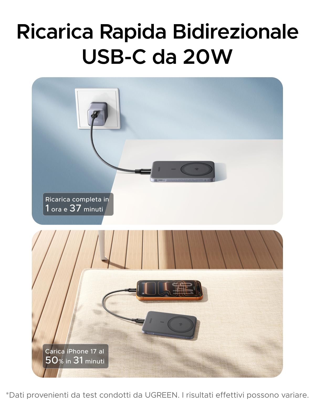 ugreen-magflow-air-qi2-15w-power-bank-magsafe-ultrasottile-5000mah-grigio image 3