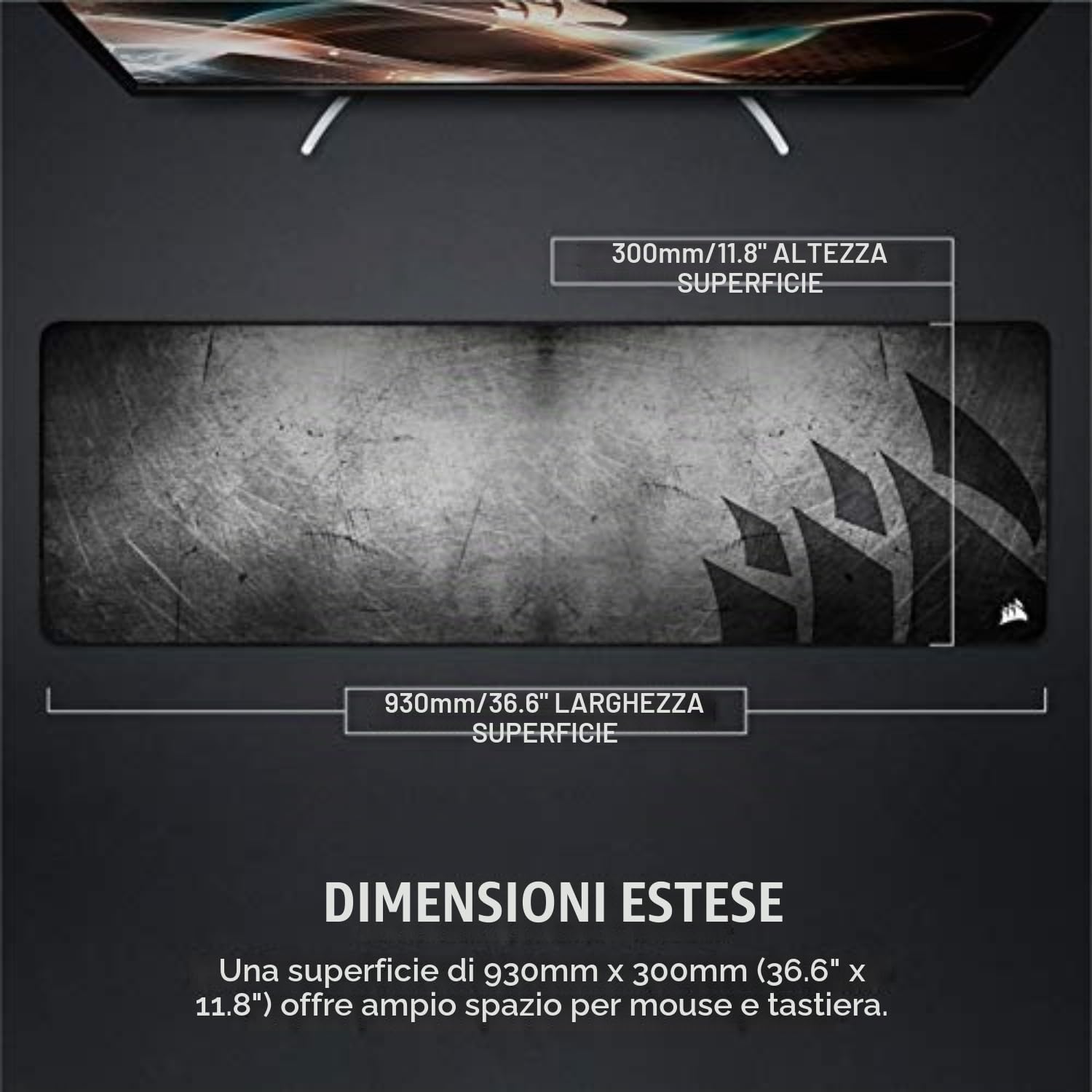 corsair-mm300-pro-tappetino-mouse-gaming-esteso-93x30-cm-nero-grigio image 5