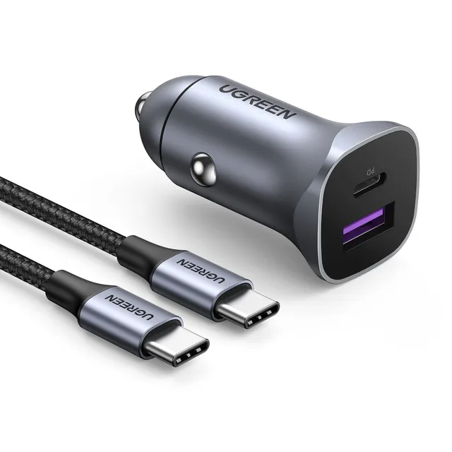 ugreen-caricatore-auto-usb-30w-2-porte-qc-3-0-con-cavo-usb-a-a-usb-c-1m image 1