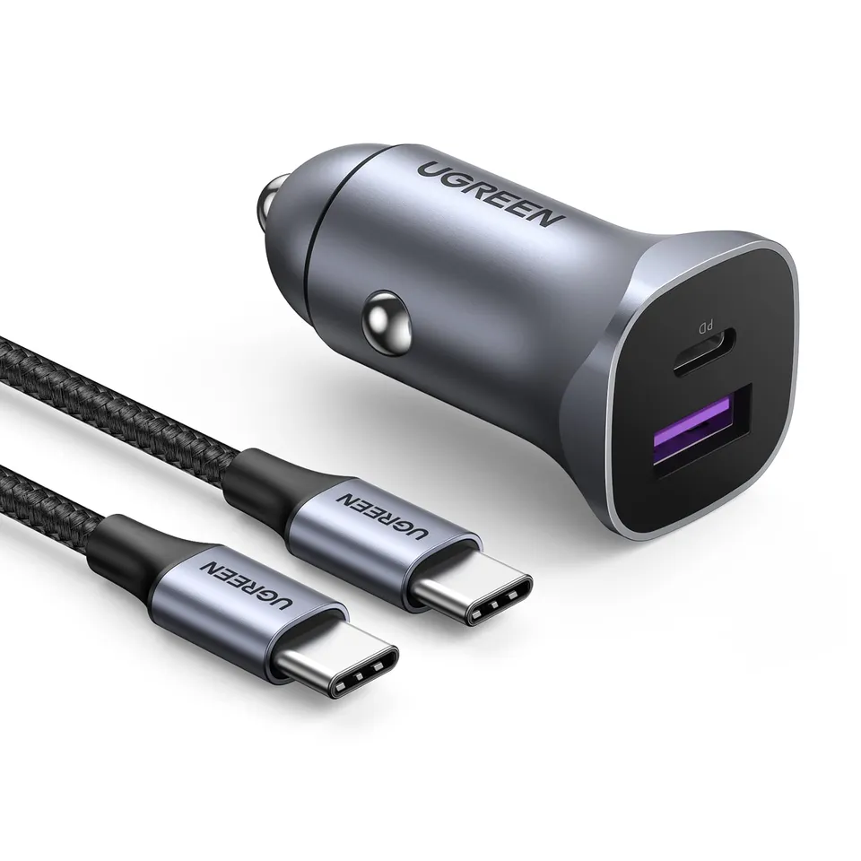 ugreen-caricatore-auto-usb-30w-2-porte-qc-3-0-con-cavo-usb-a-a-usb-c-1m image 1