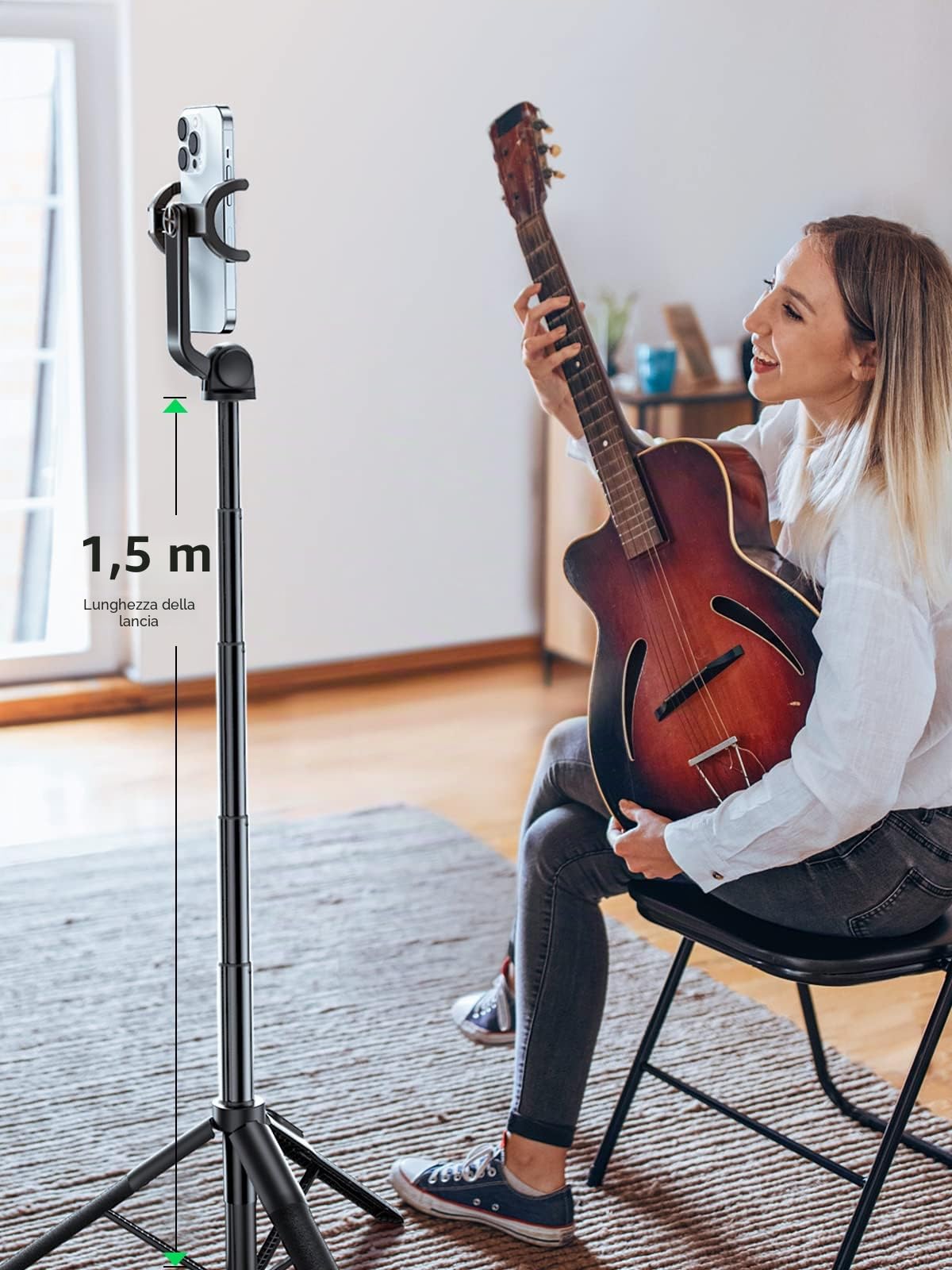 ugreen-treppiede-selfie-stick-bluetooth-3-in-1-estensibile-150-cm-con-telecomand image 2
