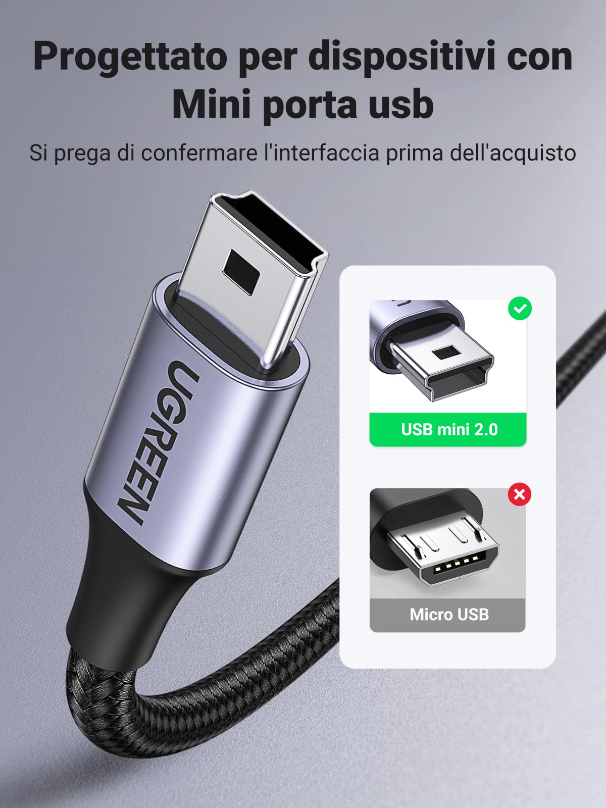 ugreen-cavo-usb-a-2-0-a-mini-b-nylon-1m image 5