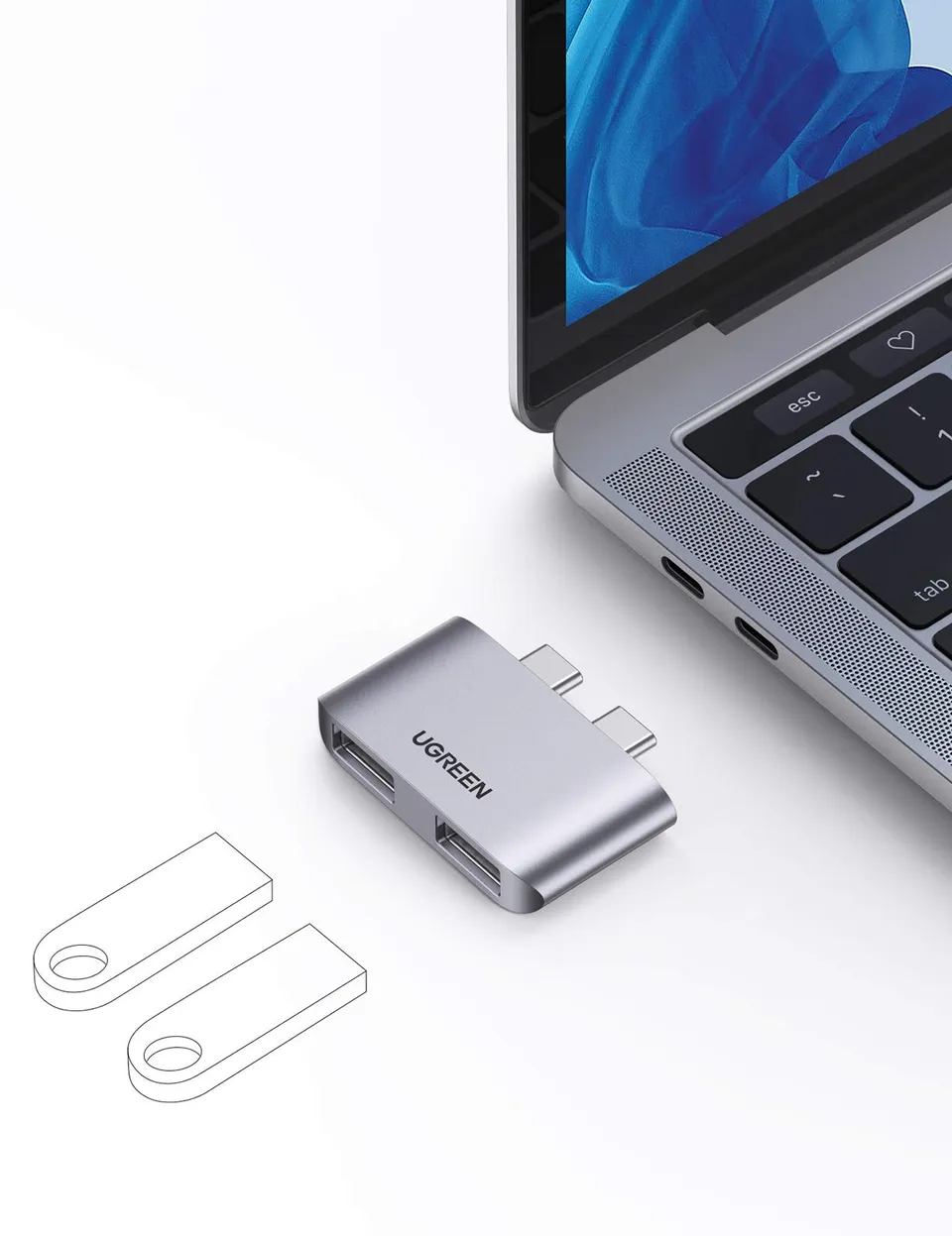 ugreen-hub-usb-c-con-2-porte-usb-3-1-10gbps-per-macbook image 1