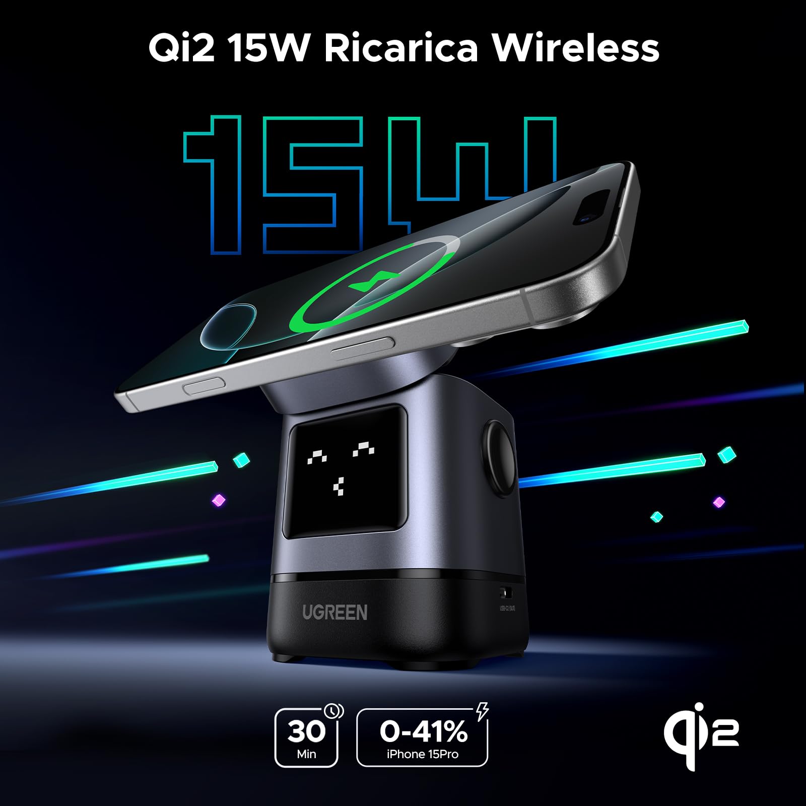 ugreen-uno-caricatore-magnetico-qi2-15w-stazione-wireless-2-in-1-con-supporto-70 image 2