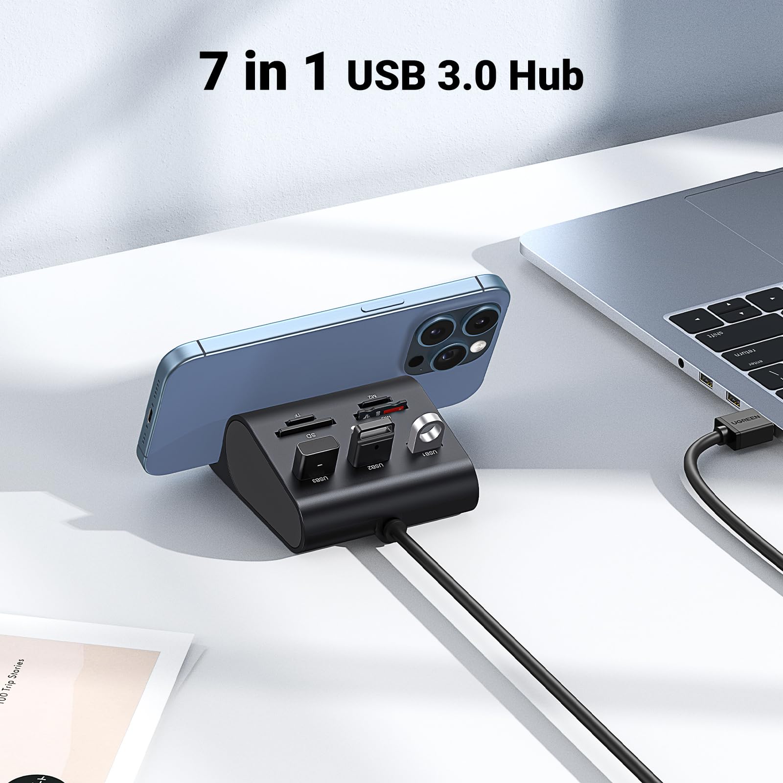 ugreen-hub-usb-3-0-3-porte-lettore-schede-sd-tf-ms-m2-con-cavo-1m image 2