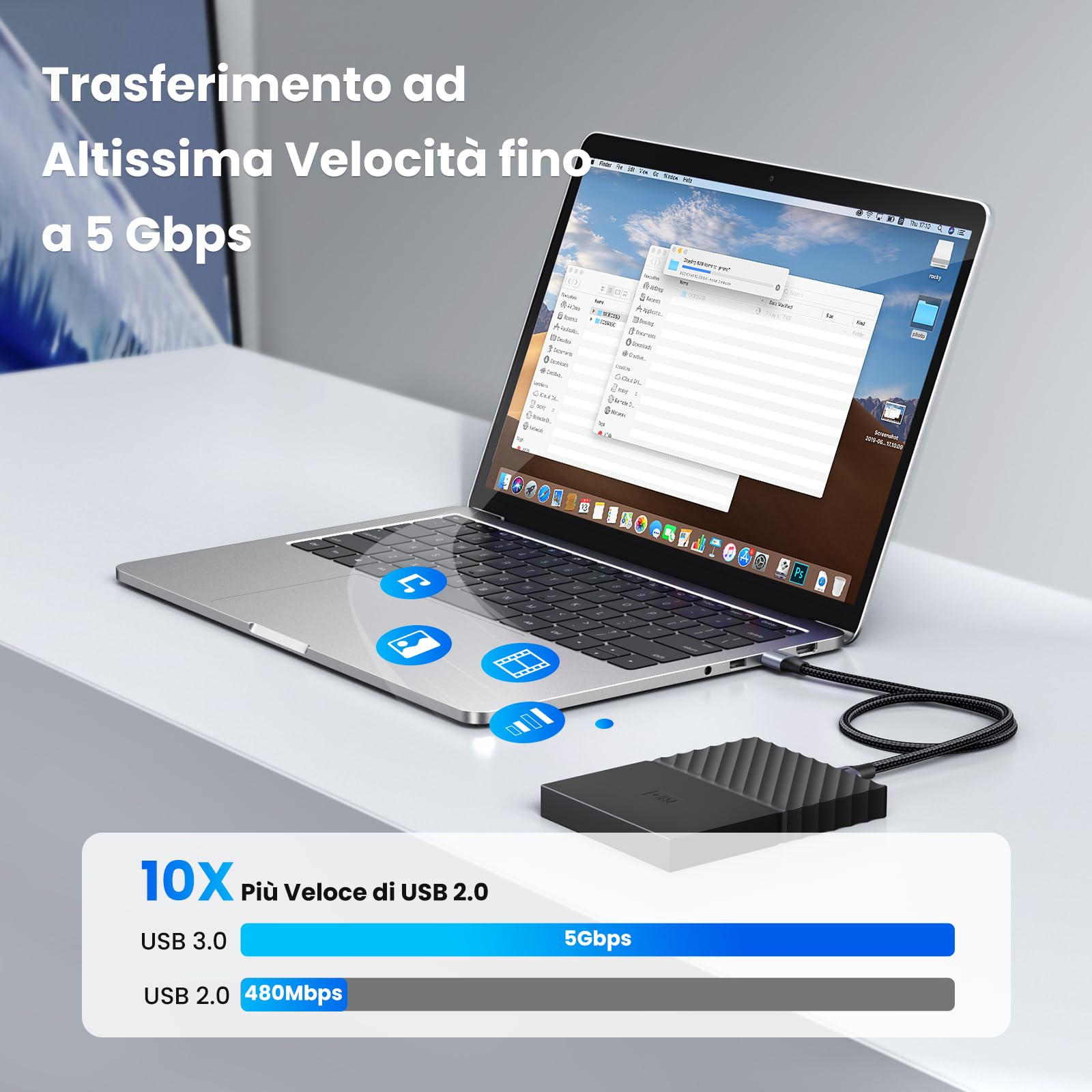 ugreen-cavo-usb-3-0-tipo-a-maschio-maschio-0-5m-5gbps-nylon-alluminio image 3