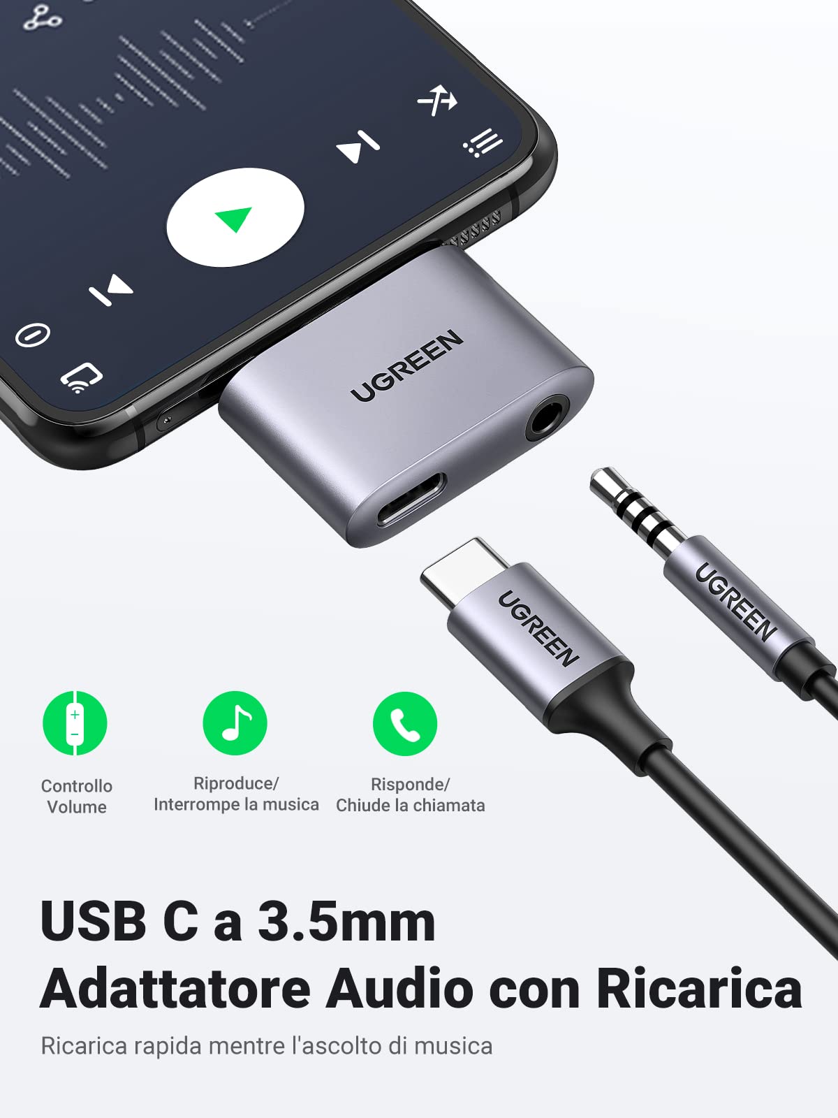 ugreen-adattatore-usb-c-a-jack-3-5mm-pd-2-in-1-con-chip-dac image 2