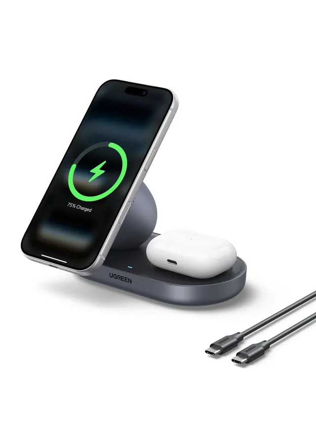 ugreen-zapix-2-in-1-caricatore-wireless-magnetico-qi2-15w-grigio-per-iphone-airp image 1