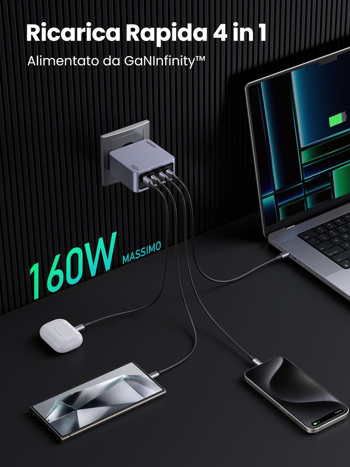 ugreen-nexode-pro-160w-caricatore-usb-c-gan-4-porte-pd-3-1-pps-45w image 3