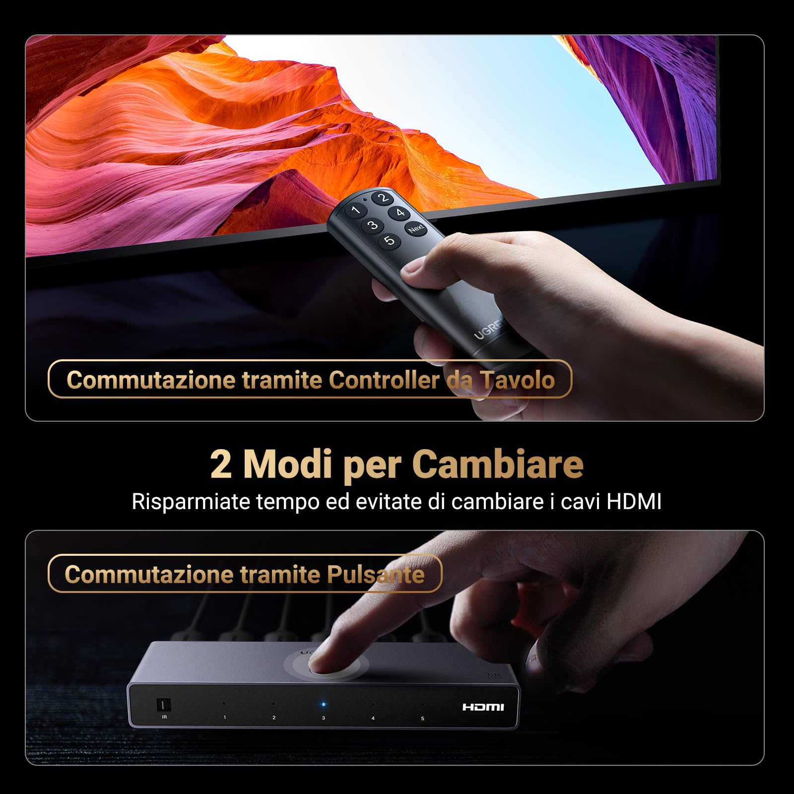 ugreen-switch-hdmi-2-1-5-ingressi-1-uscita-8k-60hz-4k-240hz-con-telecomando image 5
