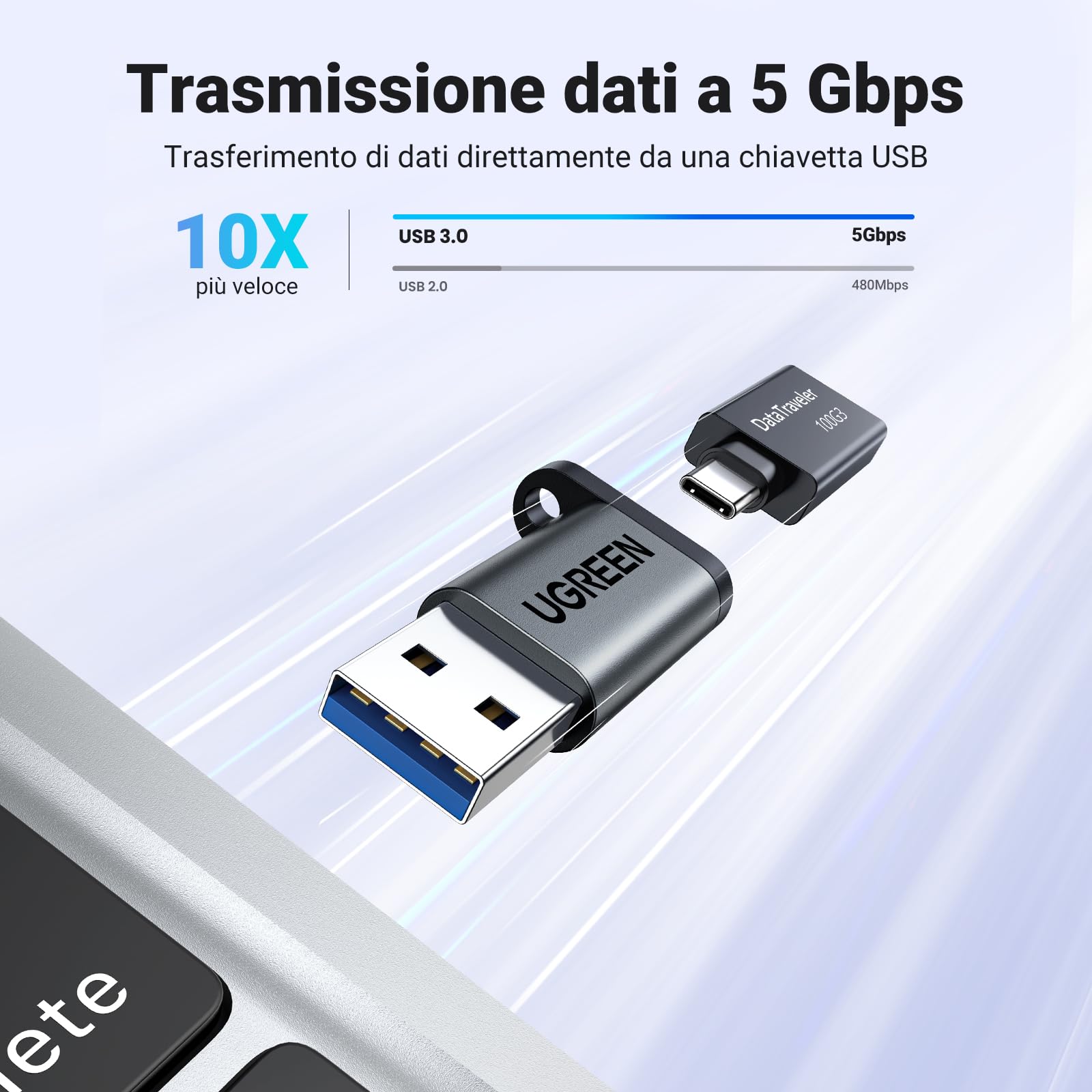 ugreen-adattatore-usb-c-femmina-a-usb-a-maschio-3-0-5gbps-con-ricarica-3a-nero image 3