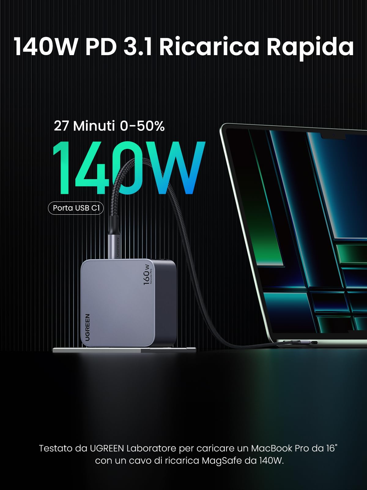ugreen-nexode-pro-160w-caricatore-usb-c-gan-4-porte-pd-3-1-pps-45w image 2