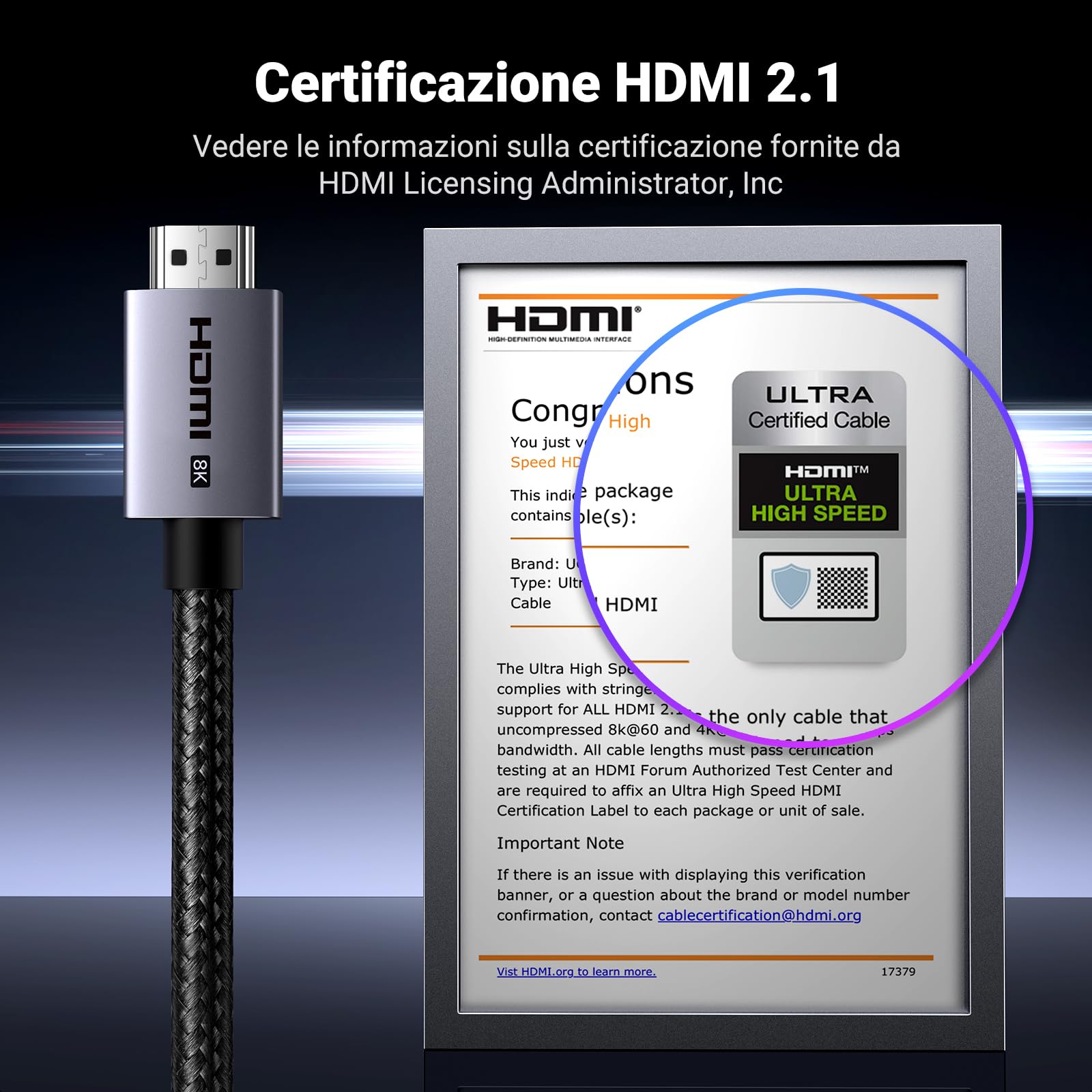 ugreen-cavo-hdmi-2-1-certificato-8k-60hz-4k-240hz-48gbps-2m-alluminio image 2