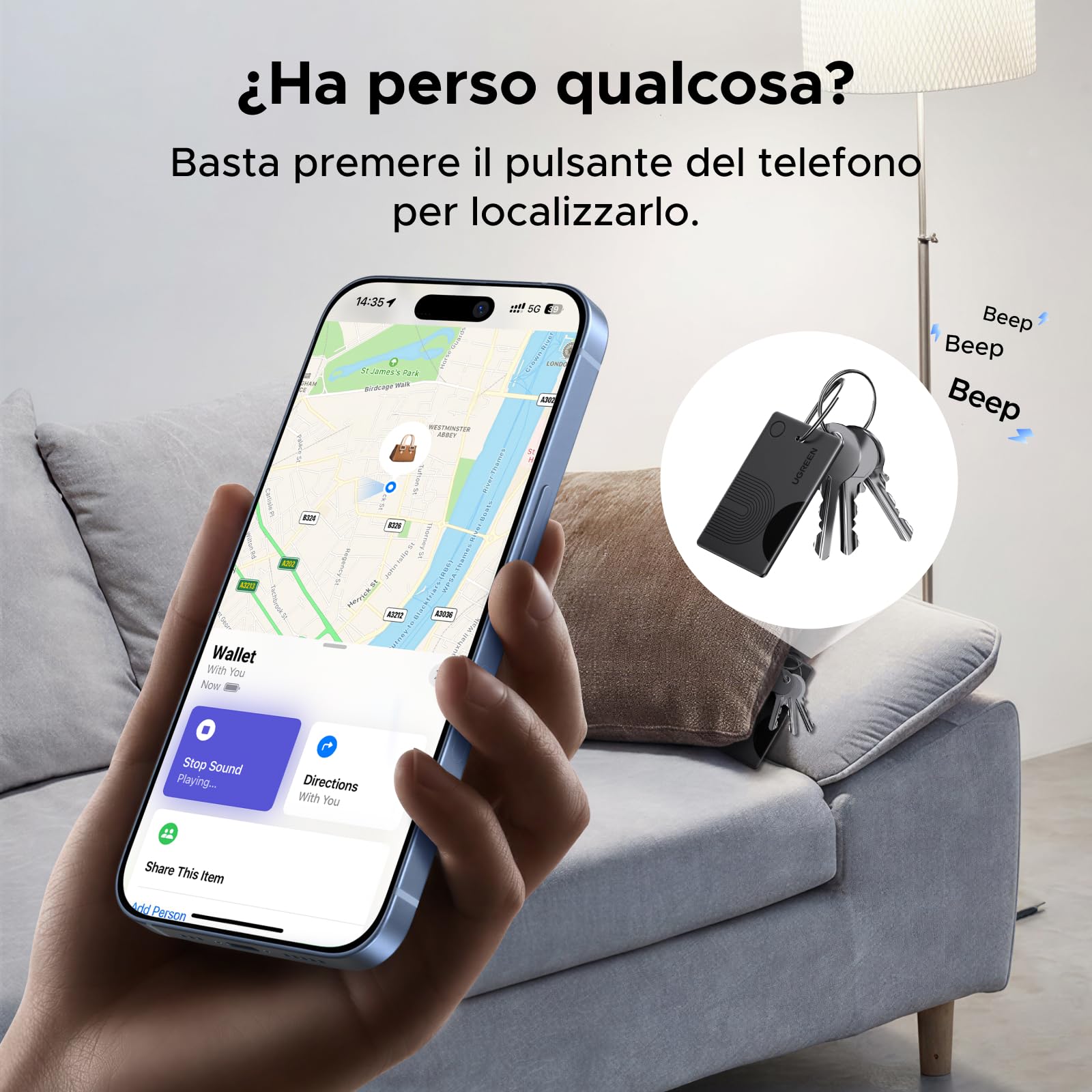 ugreen-finetrack-slim-tracker-bluetooth-portafoglio-apple-find-my-ip68-100db image 4