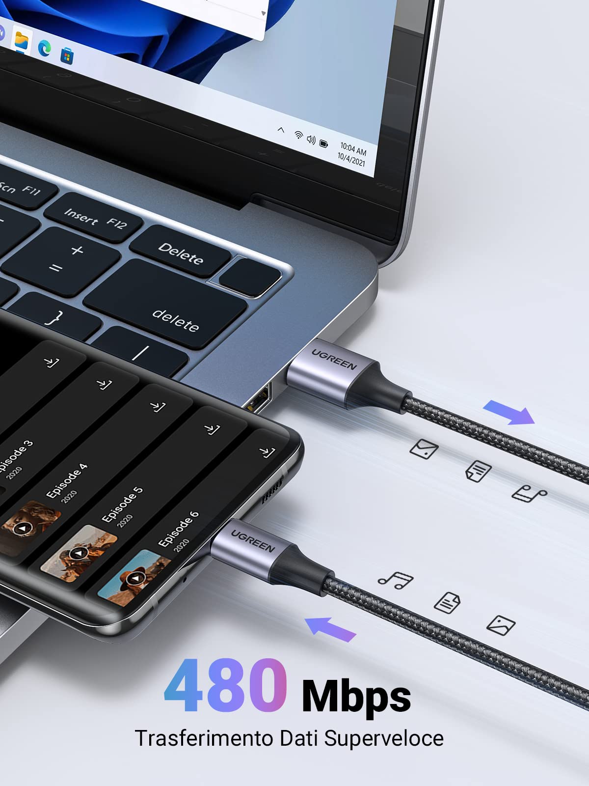ugreen-cavo-usb-a-a-usb-c-3a-qc3-0-480mbps-nylon-0-5m-confezione-da-2-pezzi-nero image 5