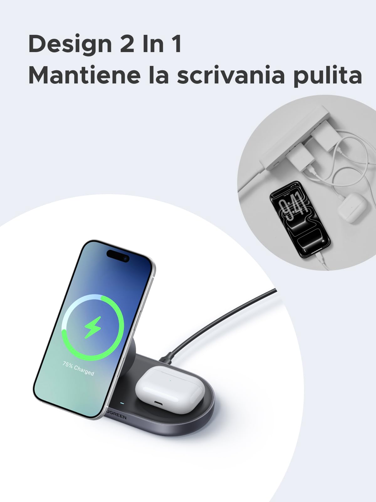 ugreen-zapix-2-in-1-caricatore-wireless-magnetico-qi2-15w-grigio-per-iphone-airp image 8