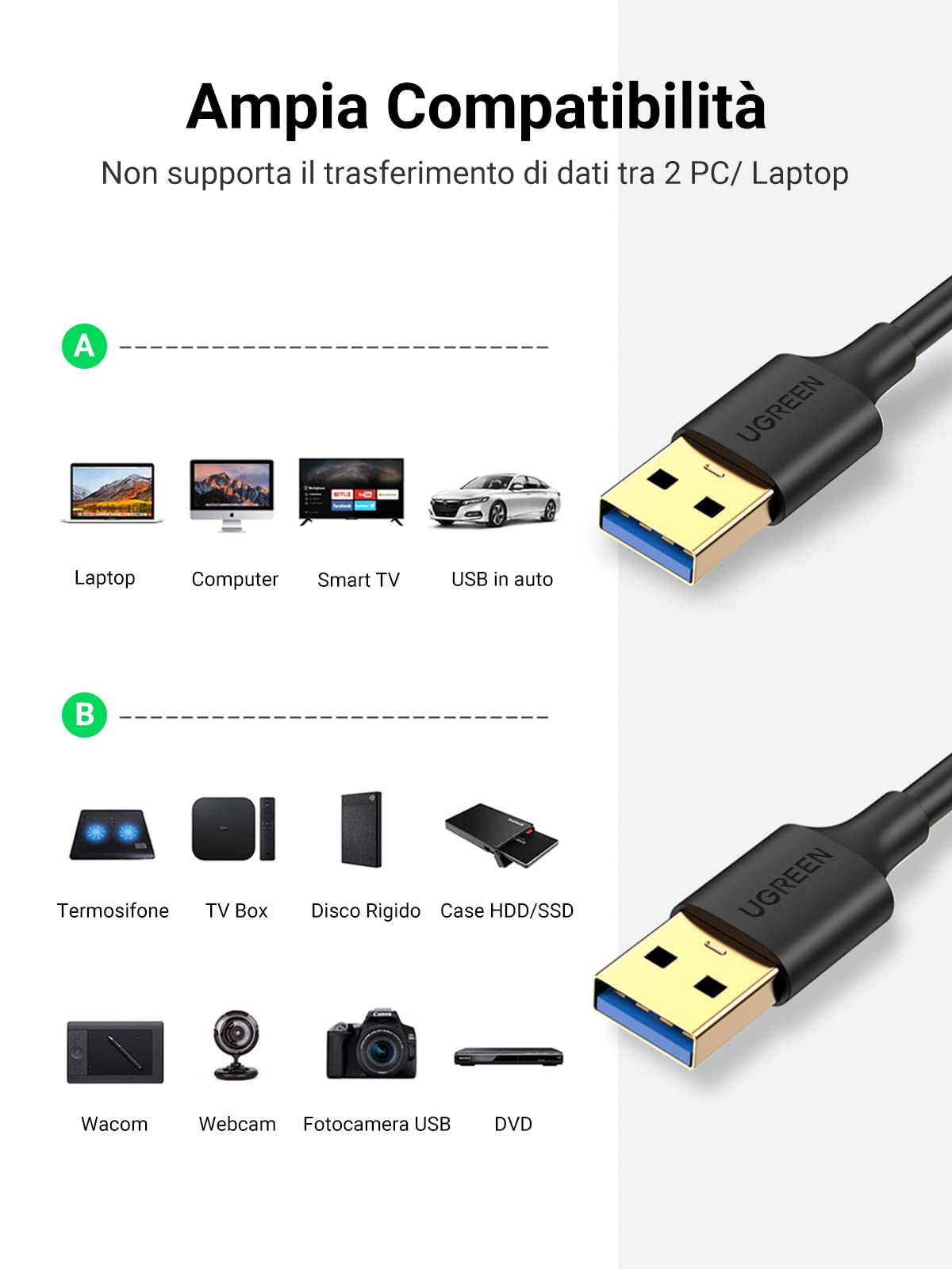 ugreen-cavo-usb-3-0-type-a-maschio-maschio-5gbps-0-5m-nero image 3