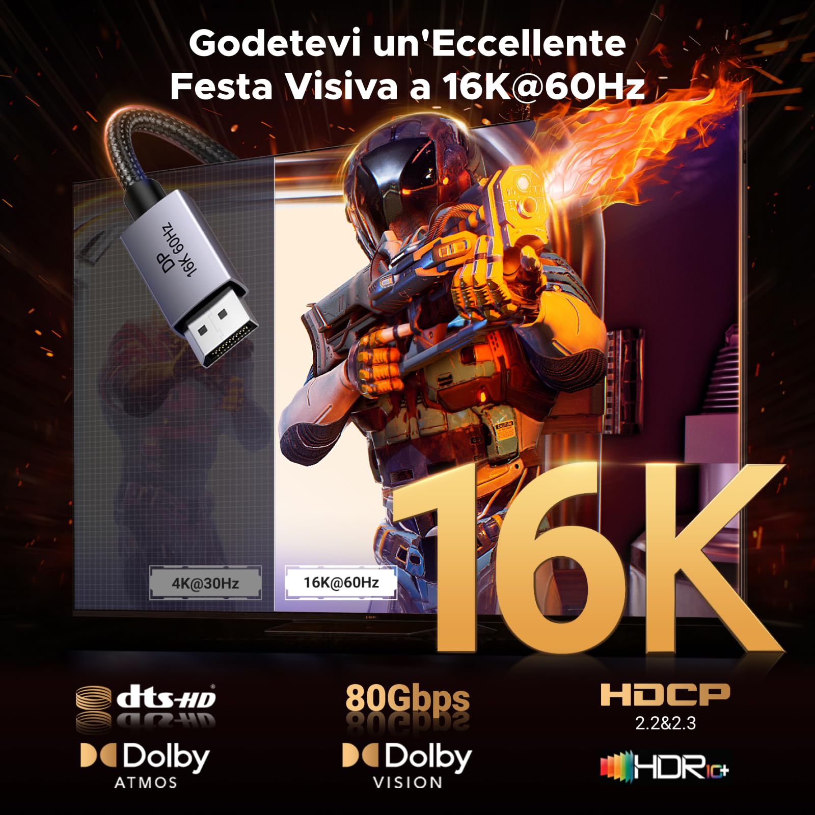 ugreen-cavo-displayport-2-1-16k-60hz-2m-cavo-dp-80gbps-8k-120hz-4k-240hz image 2