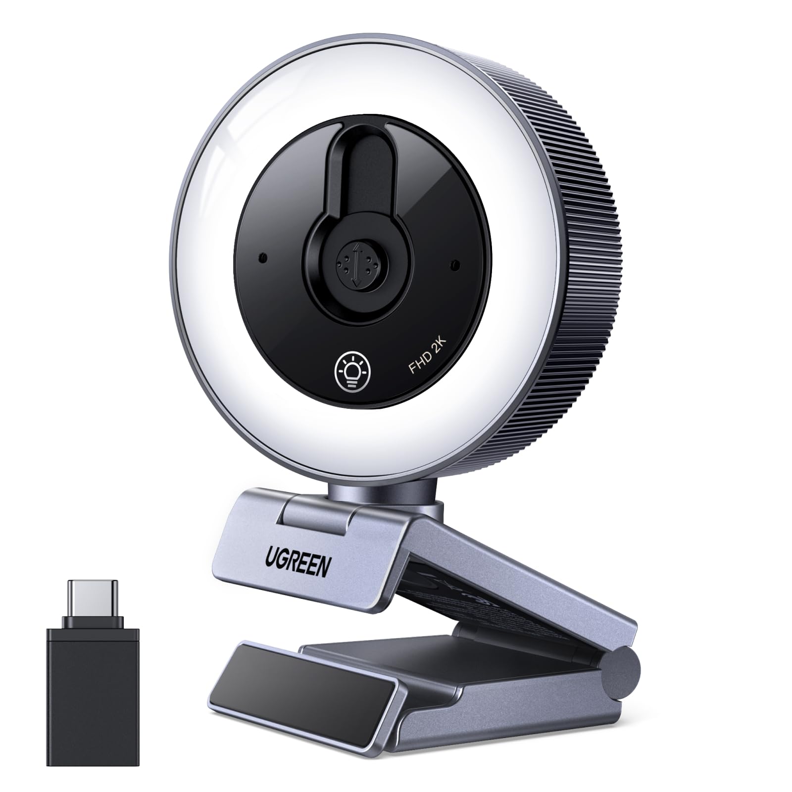 ugreen-webcam-2k-30fps-usb-a-usb-c-con-luce-led-e-doppio-microfono image 1