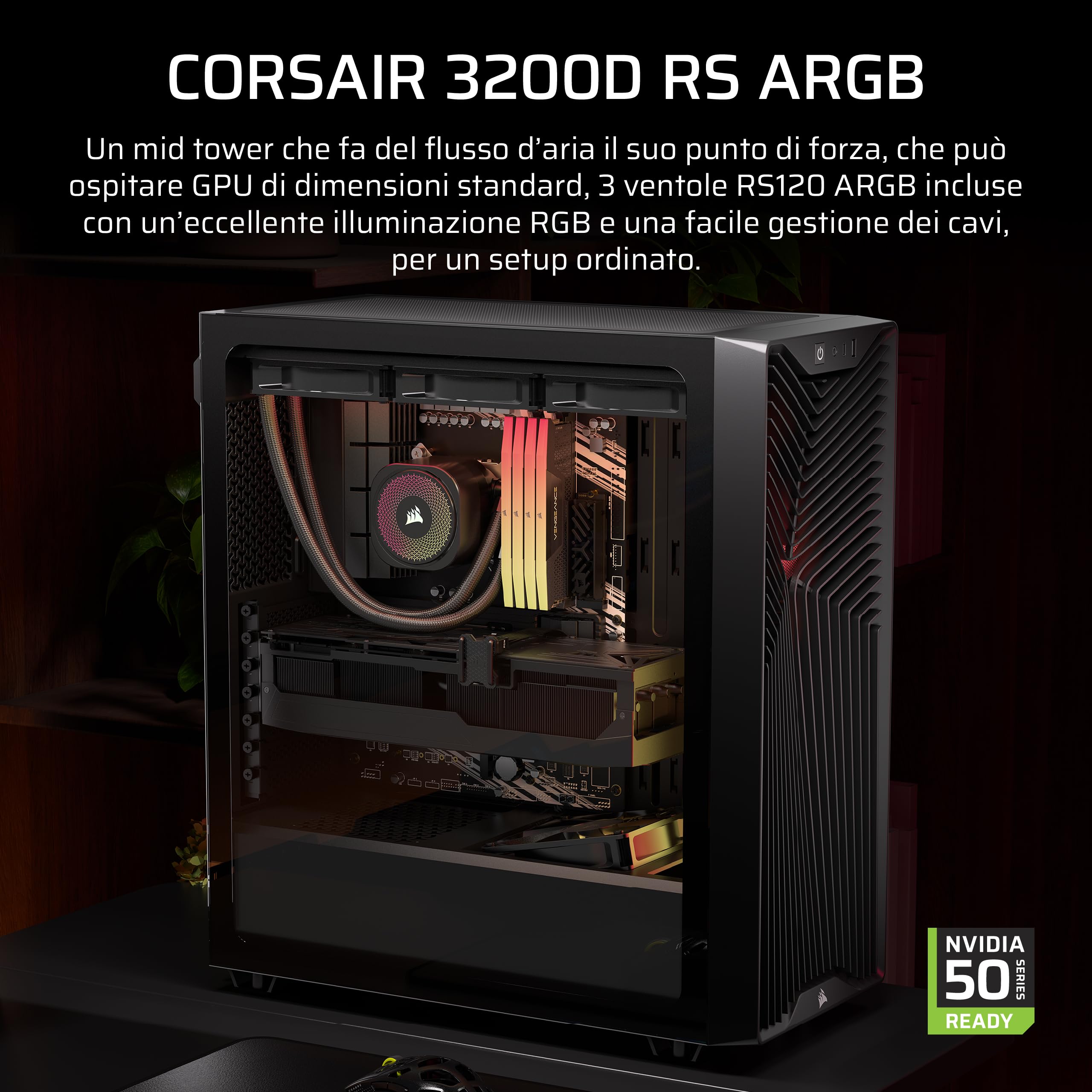 corsair-3200d-rs-argb-case-pc-mid-tower-nero-3-ventole-rs120-argb-radiatore-360m image 2