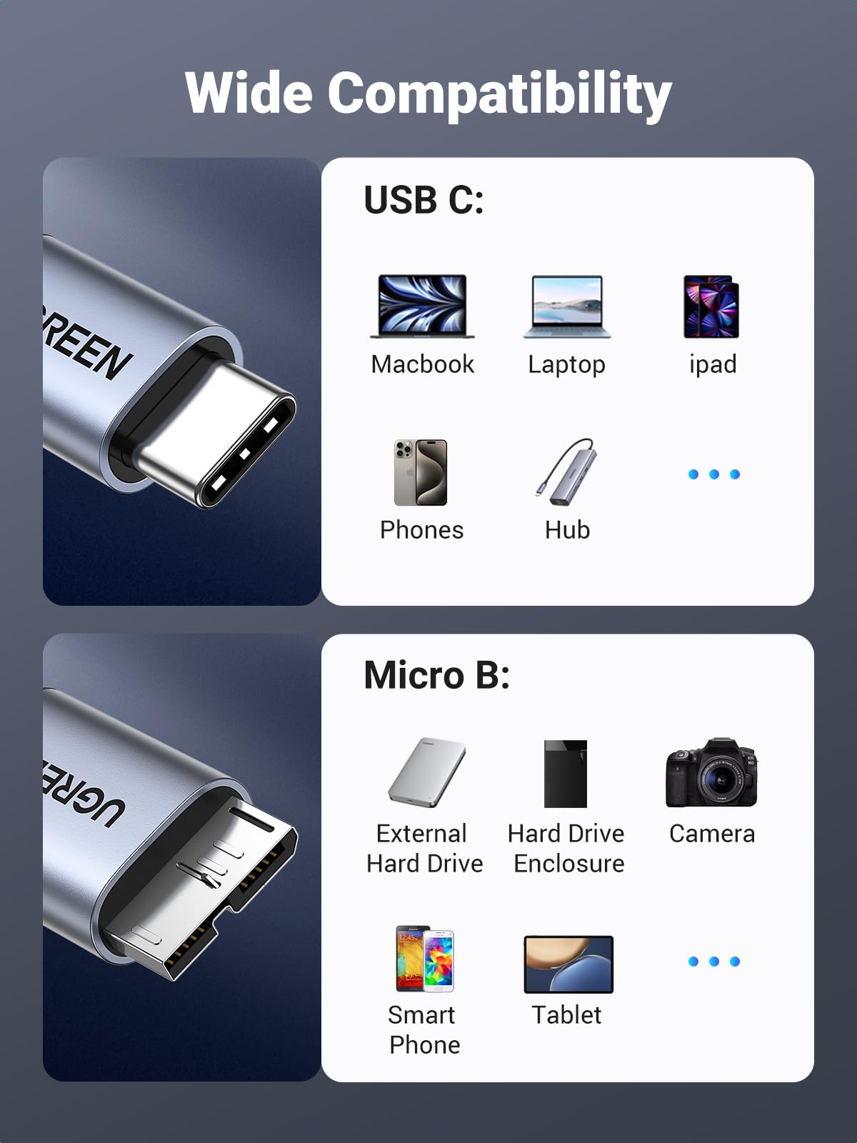 ugreen-cavo-usb-c-a-micro-usb-3-0-0-5m-5gbps-per-hdd-esterni image 2