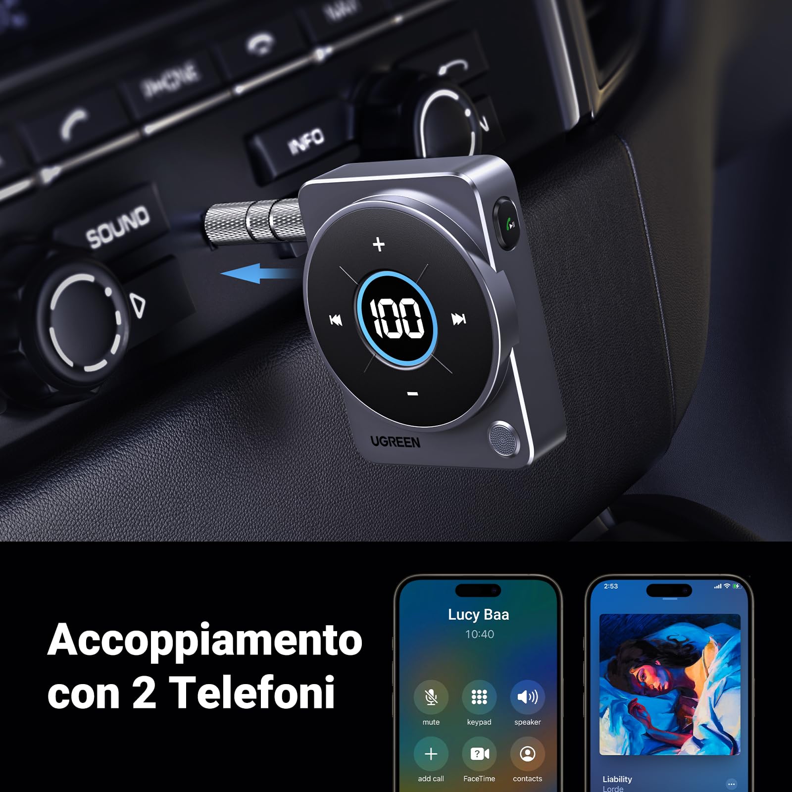 ugreen-ricevitore-bluetooth-5-4-jack-3-5mm-aux-per-auto-con-rgb-e-vivavoce-20-or image 6