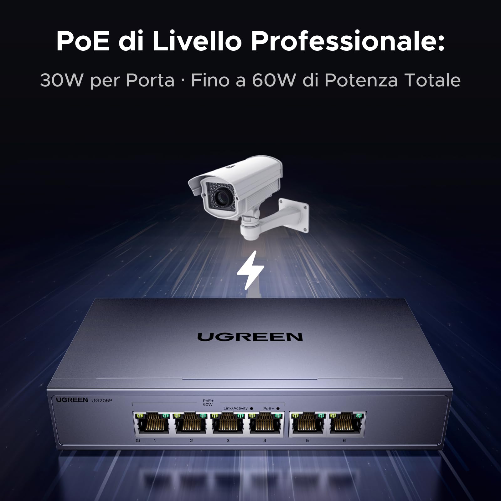 ugreen-switch-ethernet-gigabit-poe-6-porte-con-4-porte-poe-30w image 2