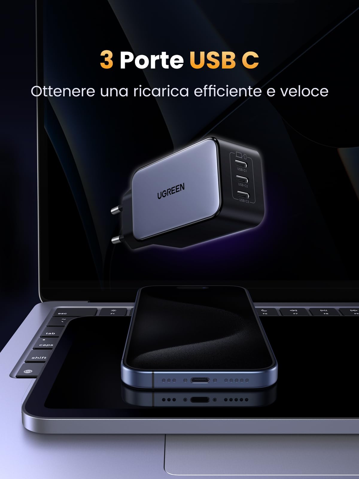 ugreen-nexode-65w-caricatore-usb-c-gan-3-porte-type-c-pd-3-0 image 4