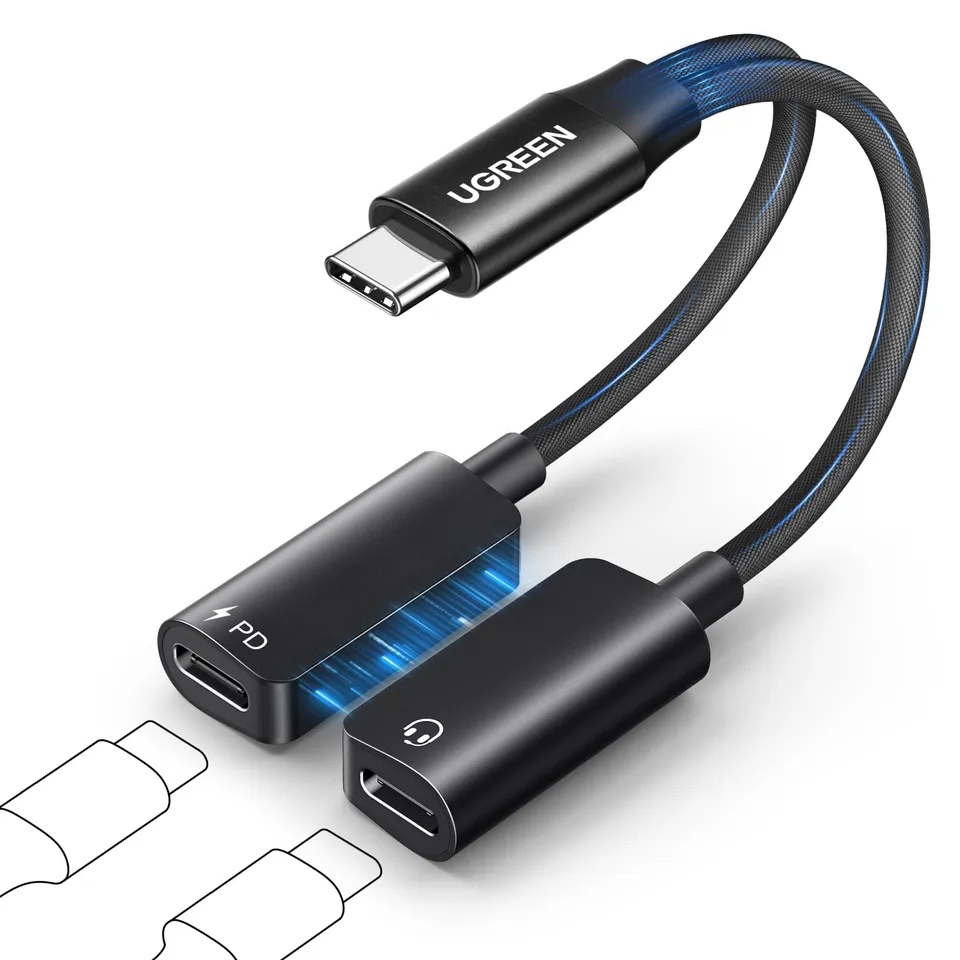 ugreen-adattatore-usb-c-a-usb-c-2-in-1-pd-60w-audio-hi-res-96khz-24bit-magnetico image 1