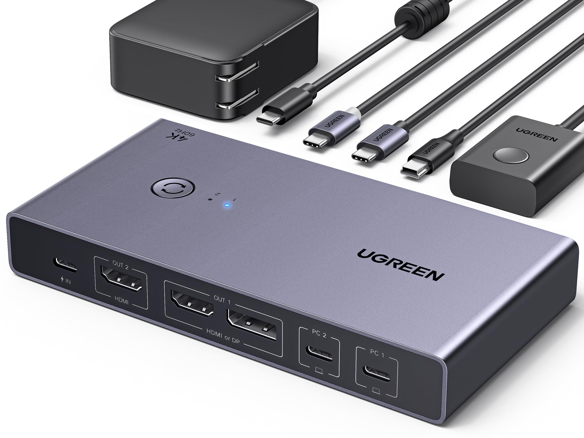 ugreen-switch-kvm-hdmi-2-0-4k-60hz-2-pc-2-monitor-usb-3-0 image 1