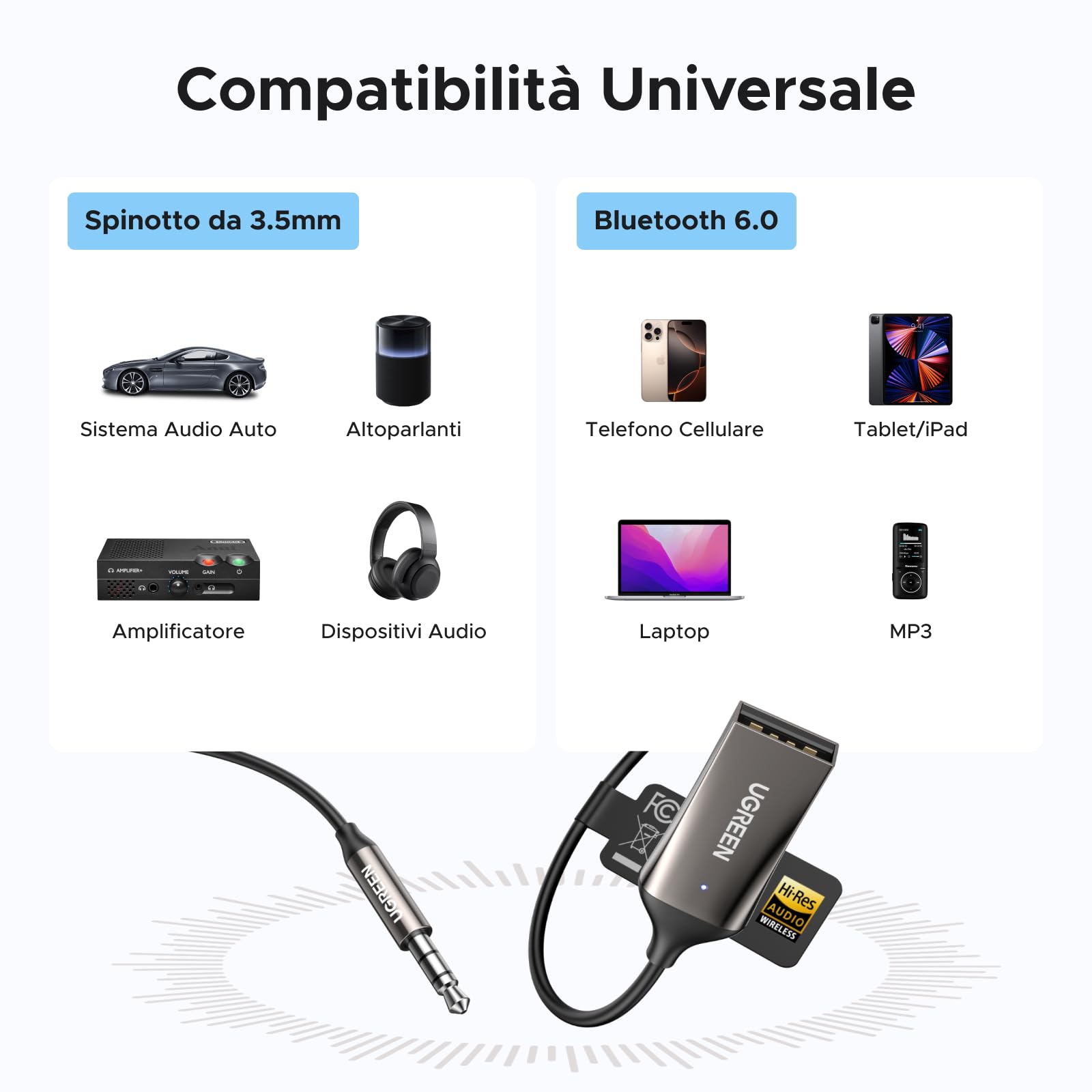 ugreen-ricevitore-bluetooth-6-0-ldac-per-auto-adattatore-audio-hi-res-jack-3-5mm image 4