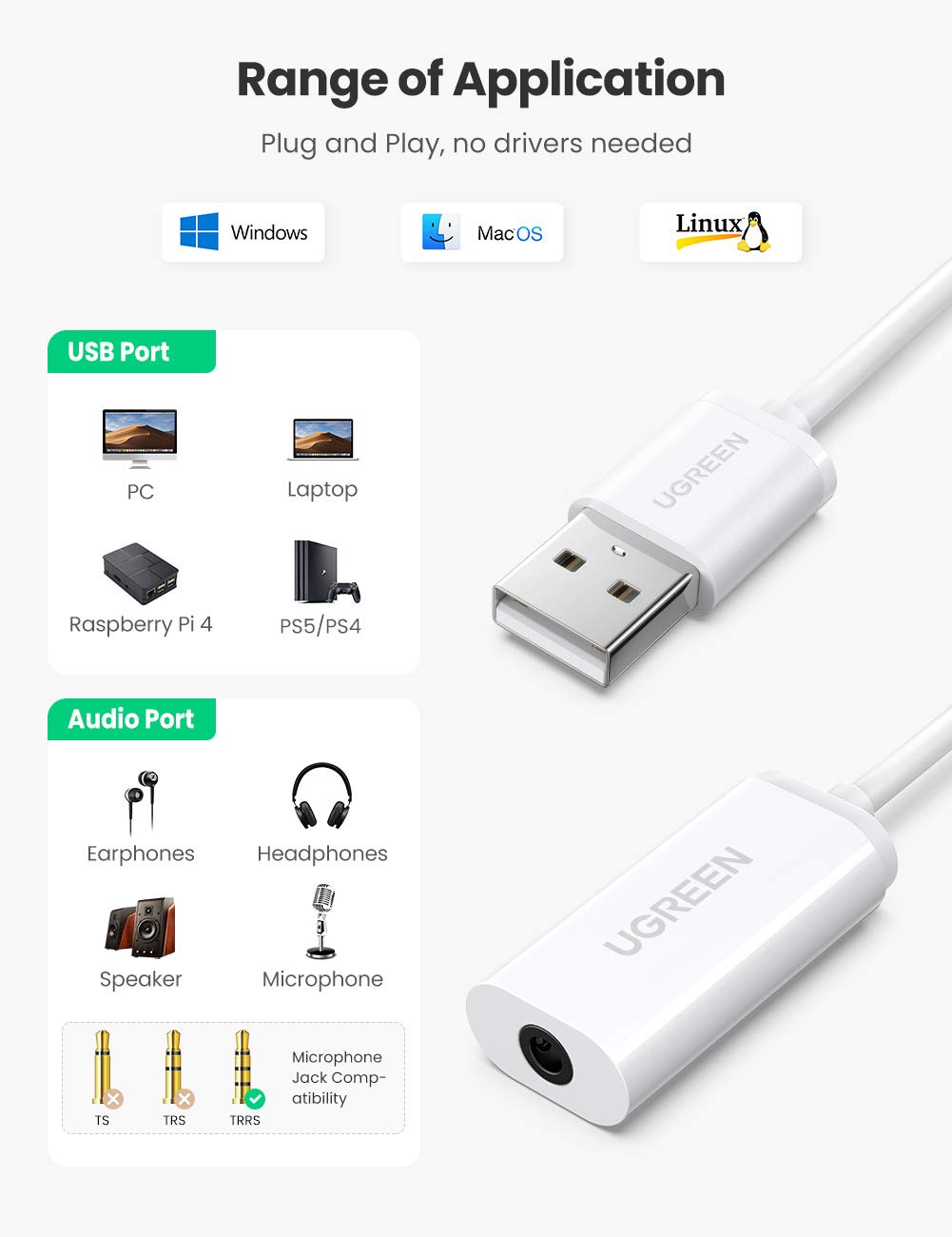 ugreen-scheda-audio-usb-esterna-stereo-usb-a-jack-3-5mm-per-pc-ps5-ps4 image 3