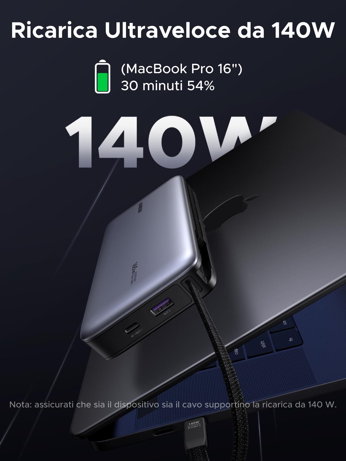 ugreen-nexode-power-bank-25000mah-165w-pd-3-1-140w-con-cavi image 3