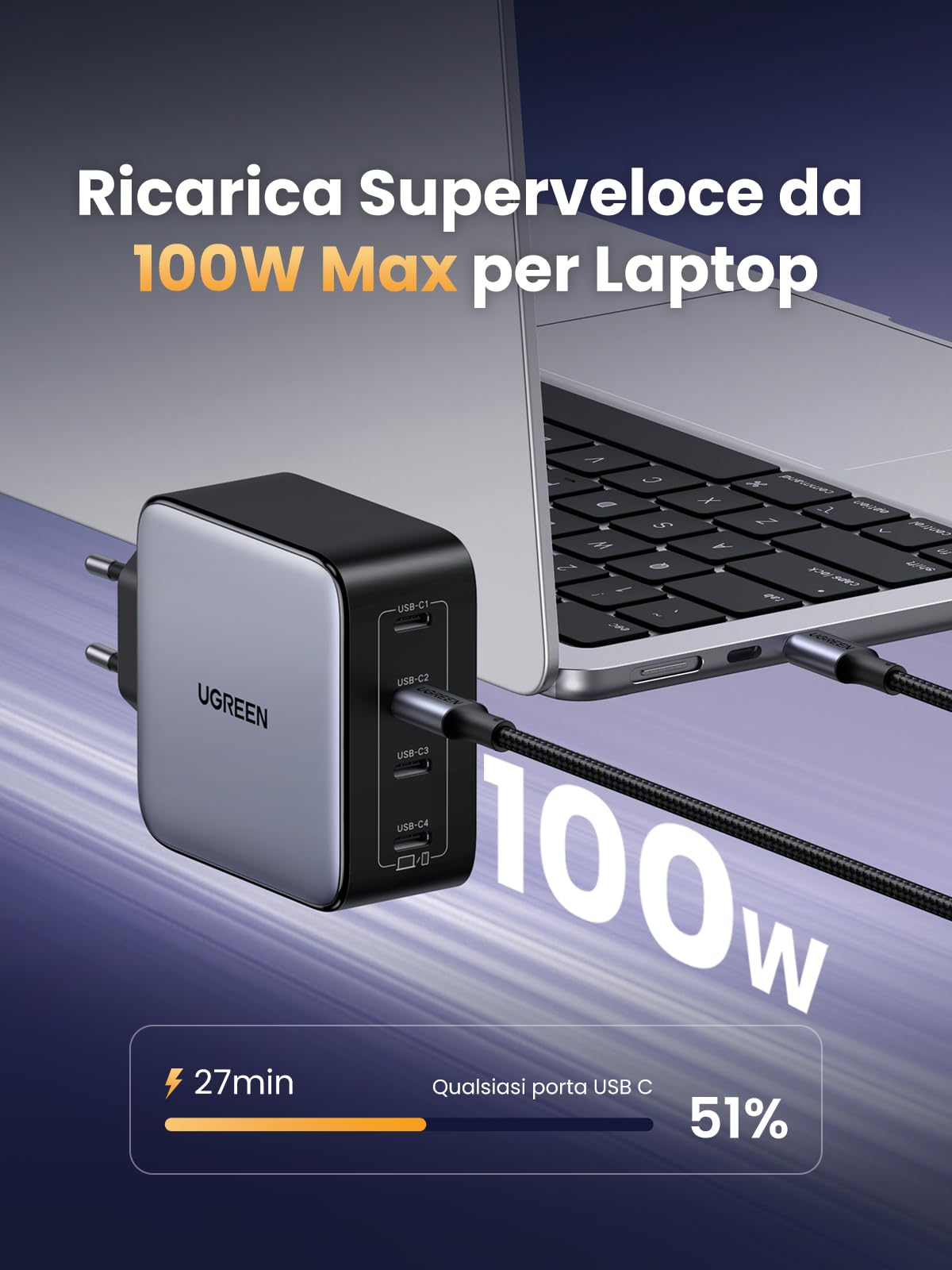ugreen-nexode-100w-caricatore-usb-c-gan-4-porte-type-c-pd-3-0-e-pps-45w-per-macb image 3