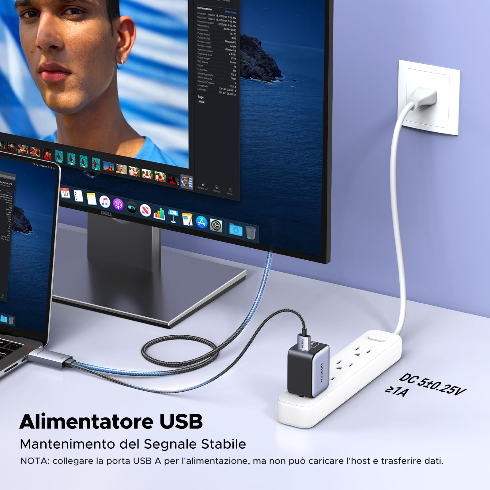 ugreen-cavo-hdmi-a-displayport-4k-60hz-2m-con-alimentazione-usb-a-alluminio image 7