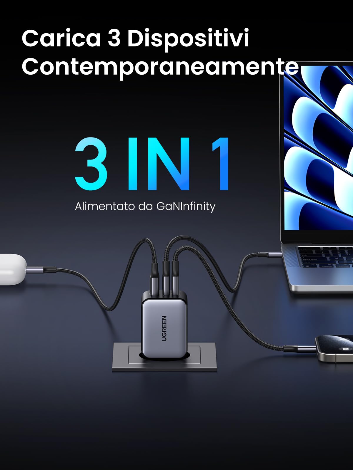 ugreen-nexode-65w-caricatore-usb-c-gan-3-porte-pd-3-0 image 3