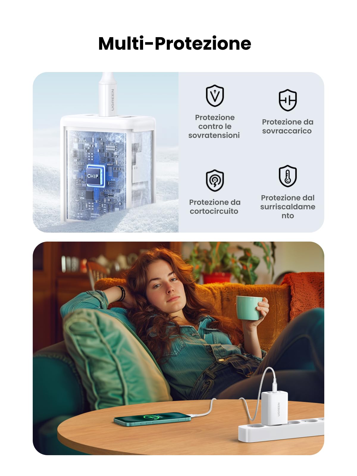 ugreen-zapix-caricatore-usb-c-gan-65w-3-porte-bianco image 5
