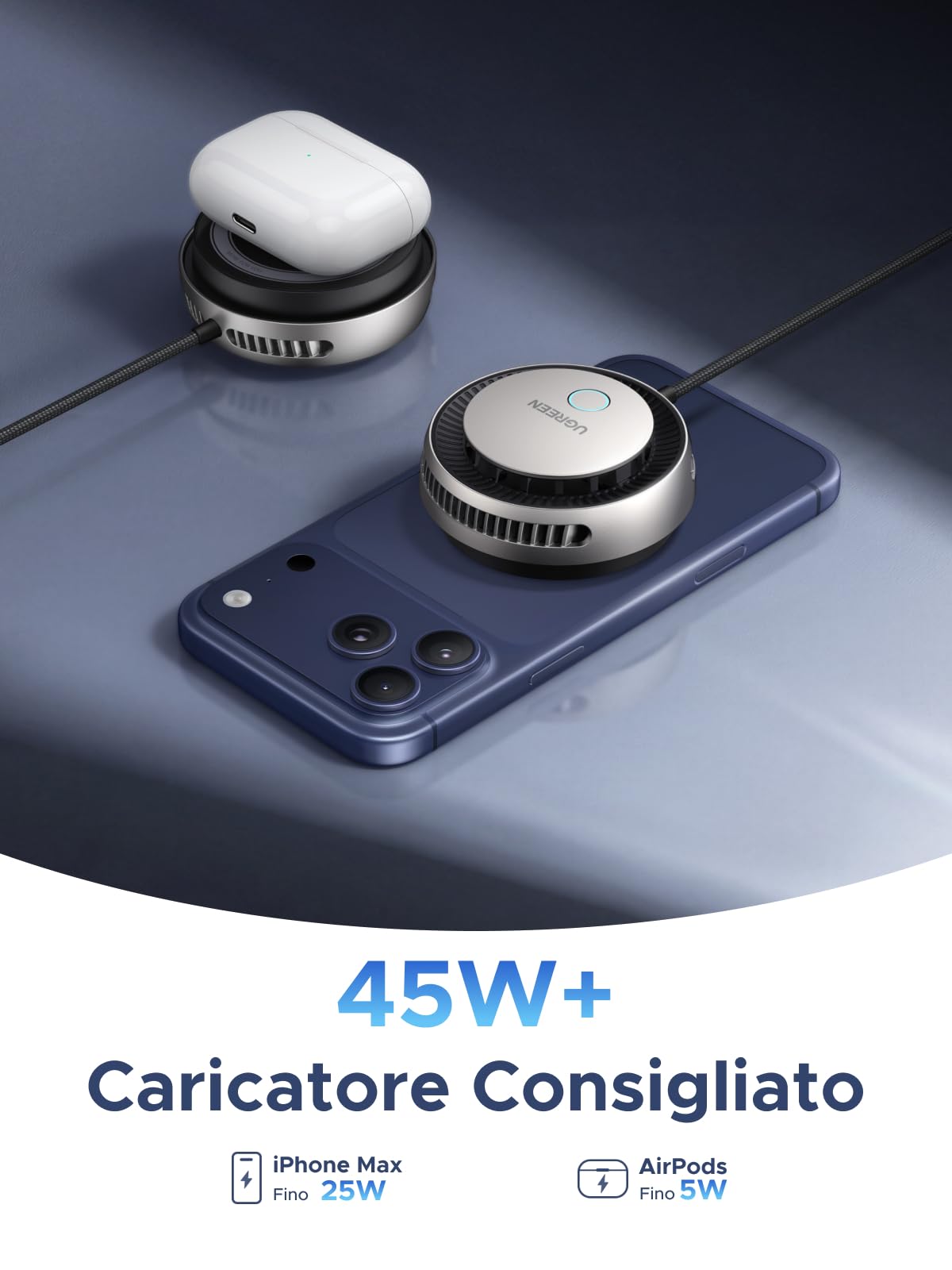 ugreen-magflow-pro-caricatore-wireless-magsafe-qi2-25w-con-raffreddamento-tec image 6