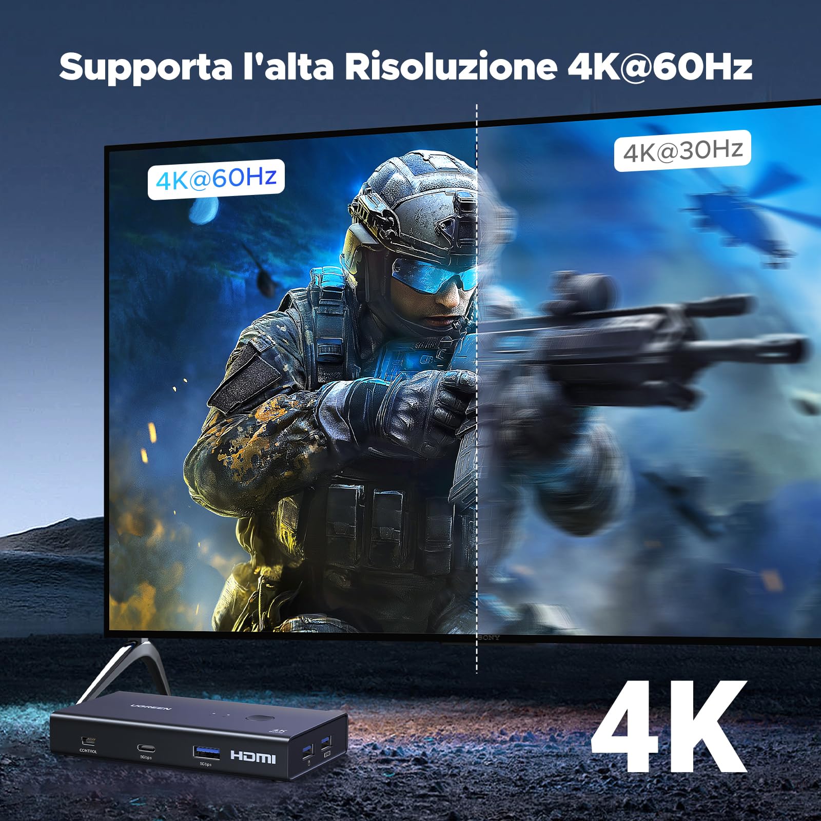 ugreen-switch-kvm-hdmi-4k-60hz-2-ingressi-1-uscita-con-4-usb-3-0 image 4