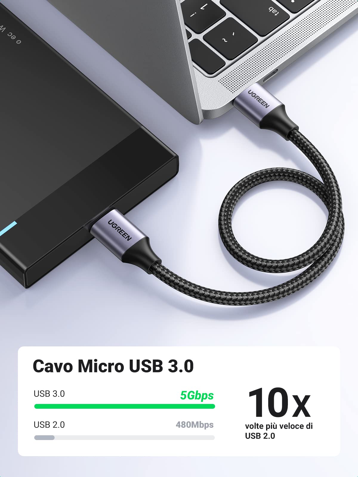 ugreen-cavo-hard-disk-micro-b-a-usb-3-0-a-5gbps-0-5m image 2