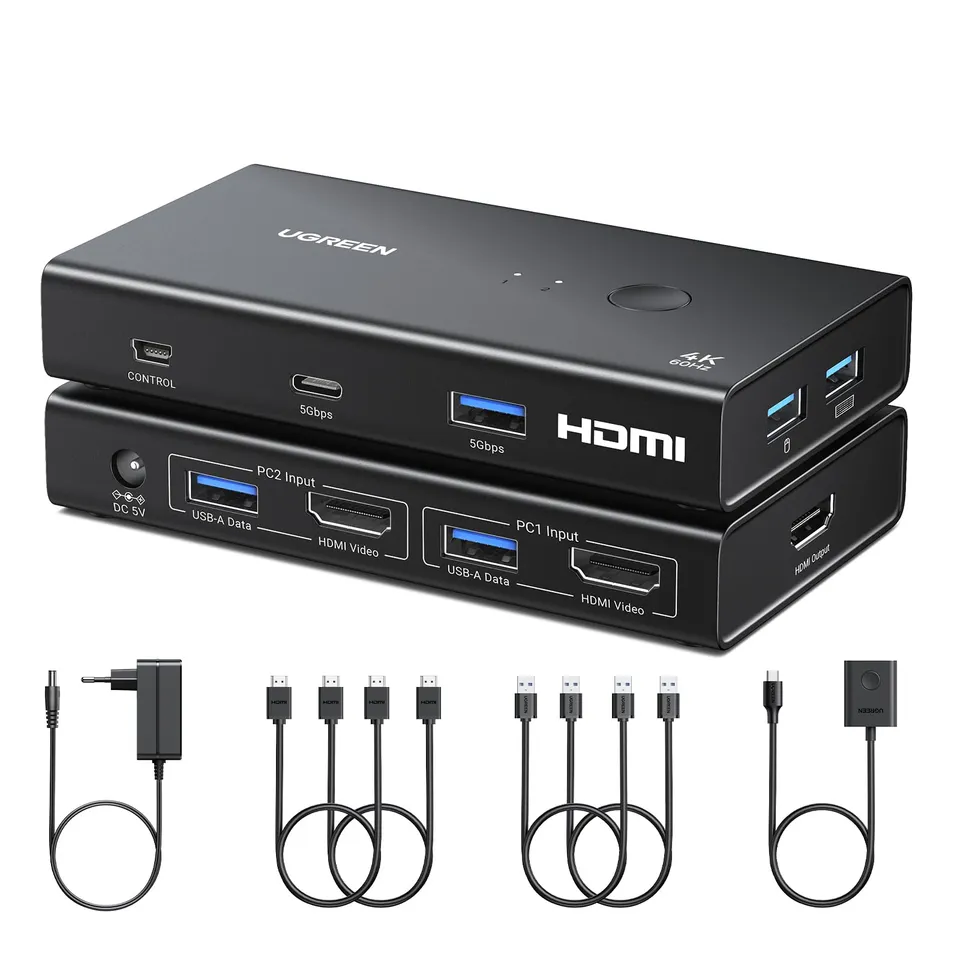 ugreen-switch-kvm-hdmi-4k-60hz-2-ingressi-1-uscita-con-4-usb-3-0 image 1