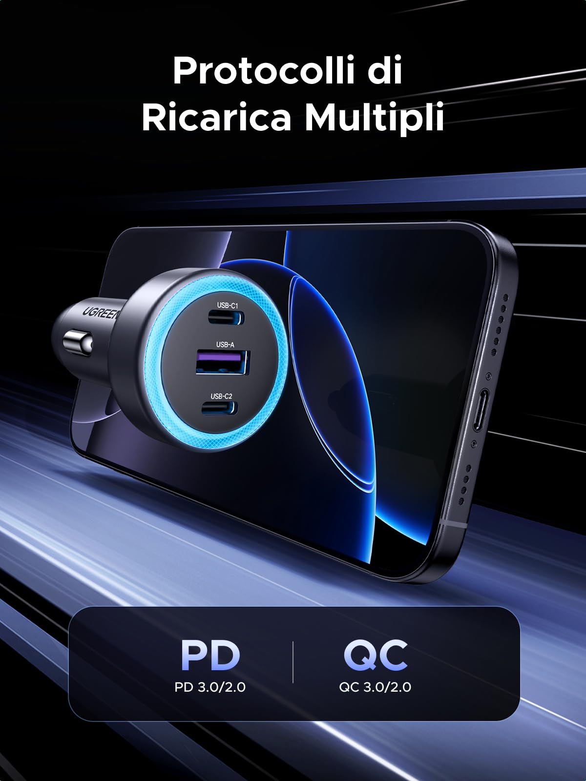ugreen-caricatore-auto-usb-c-30w-pd-qc-3-0-a-3-porte image 5